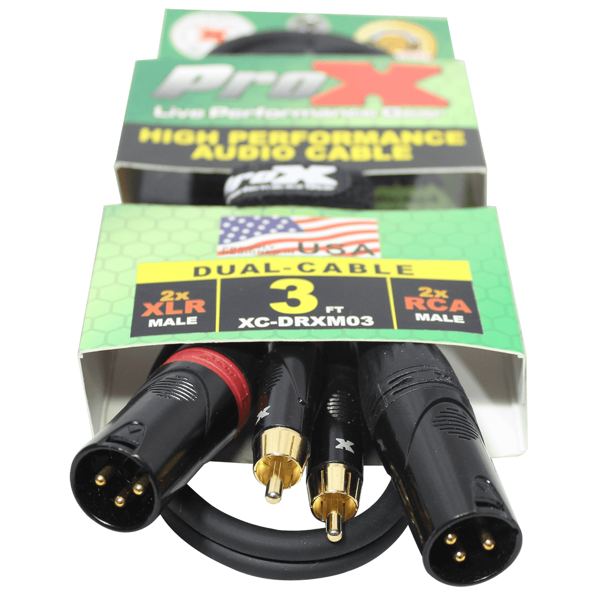 ProX 3' Ft. Premium Dual XLR to Dual RCA Audio Cable.