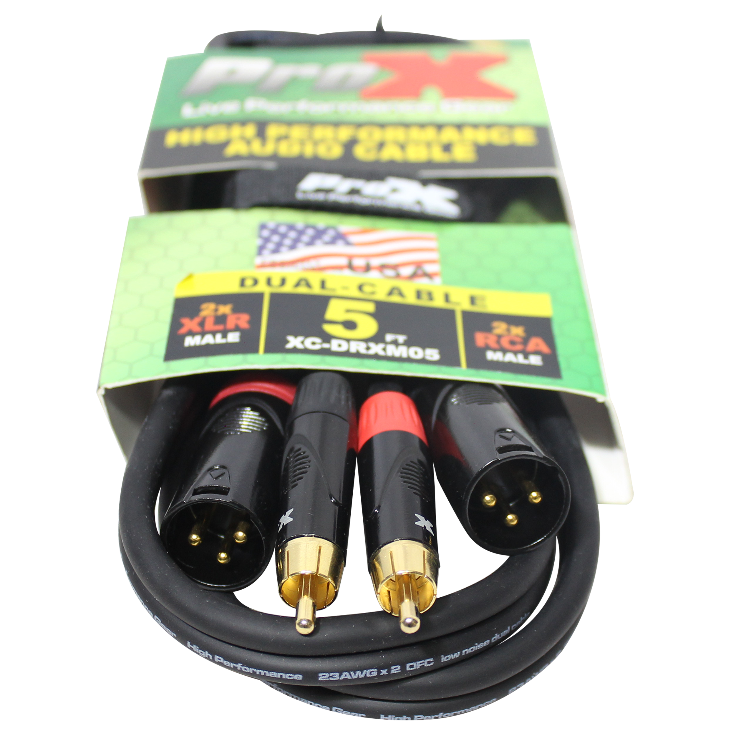 ProX 5 Ft. Unbalanced Dual RCA-M to Dual XLR3-M High Performance Audio Cable