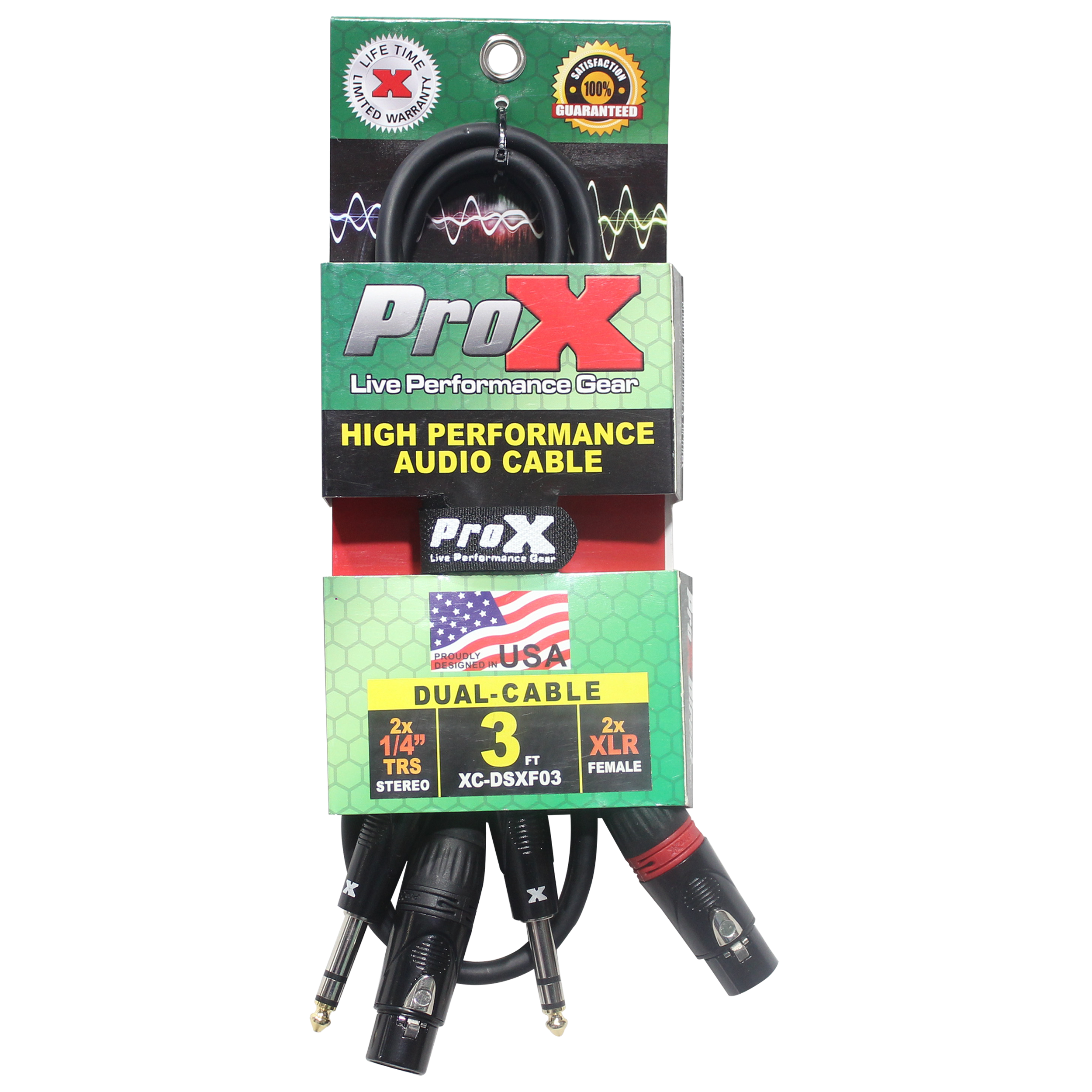 ProX 3 Ft. Balanced Dual 1/4" TRS-M to Dual XLR3-F High Performance Audio Cable