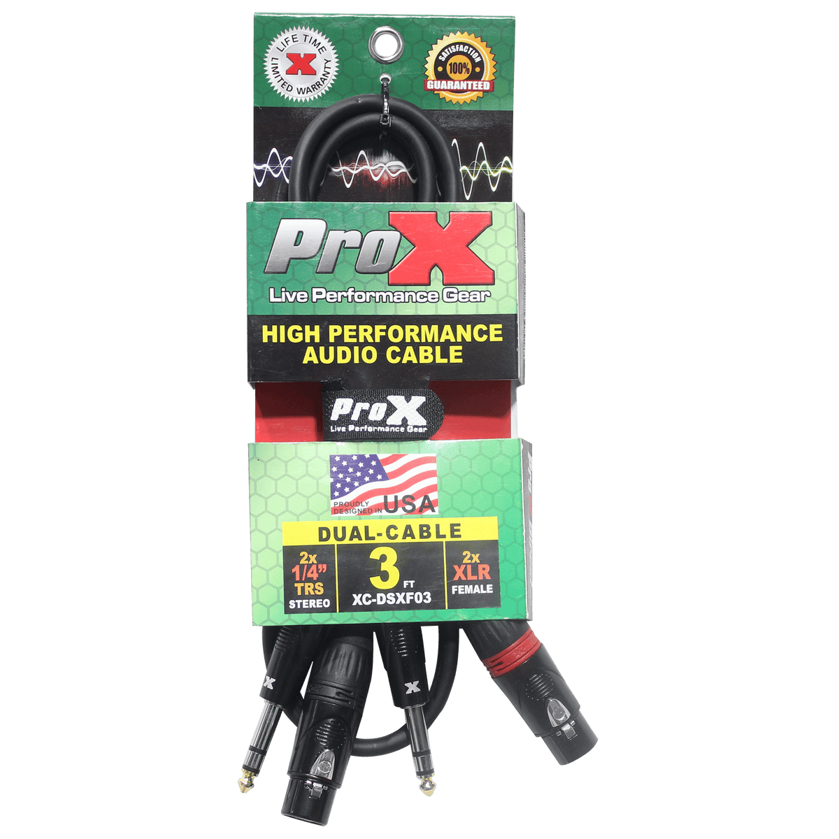 ProX 3 Ft. Balanced Dual 1/4" TRS-M to Dual XLR3-F High Performance Audio Cable.