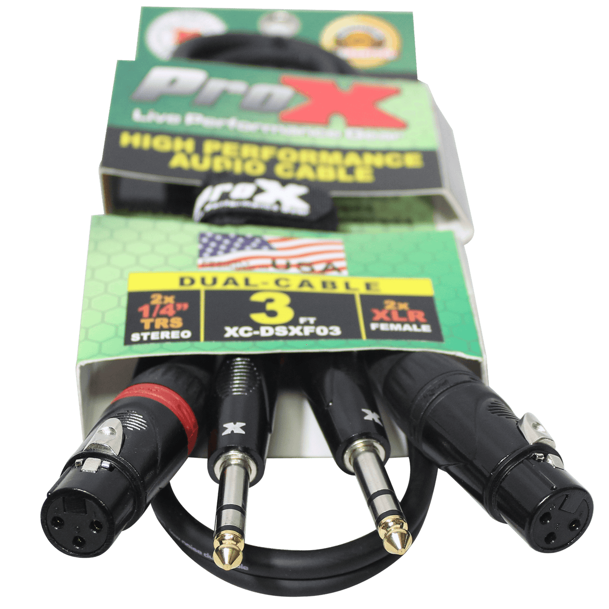 ProX 3 Ft. Balanced Dual 1/4" TRS-M to Dual XLR3-F High Performance Audio Cable.