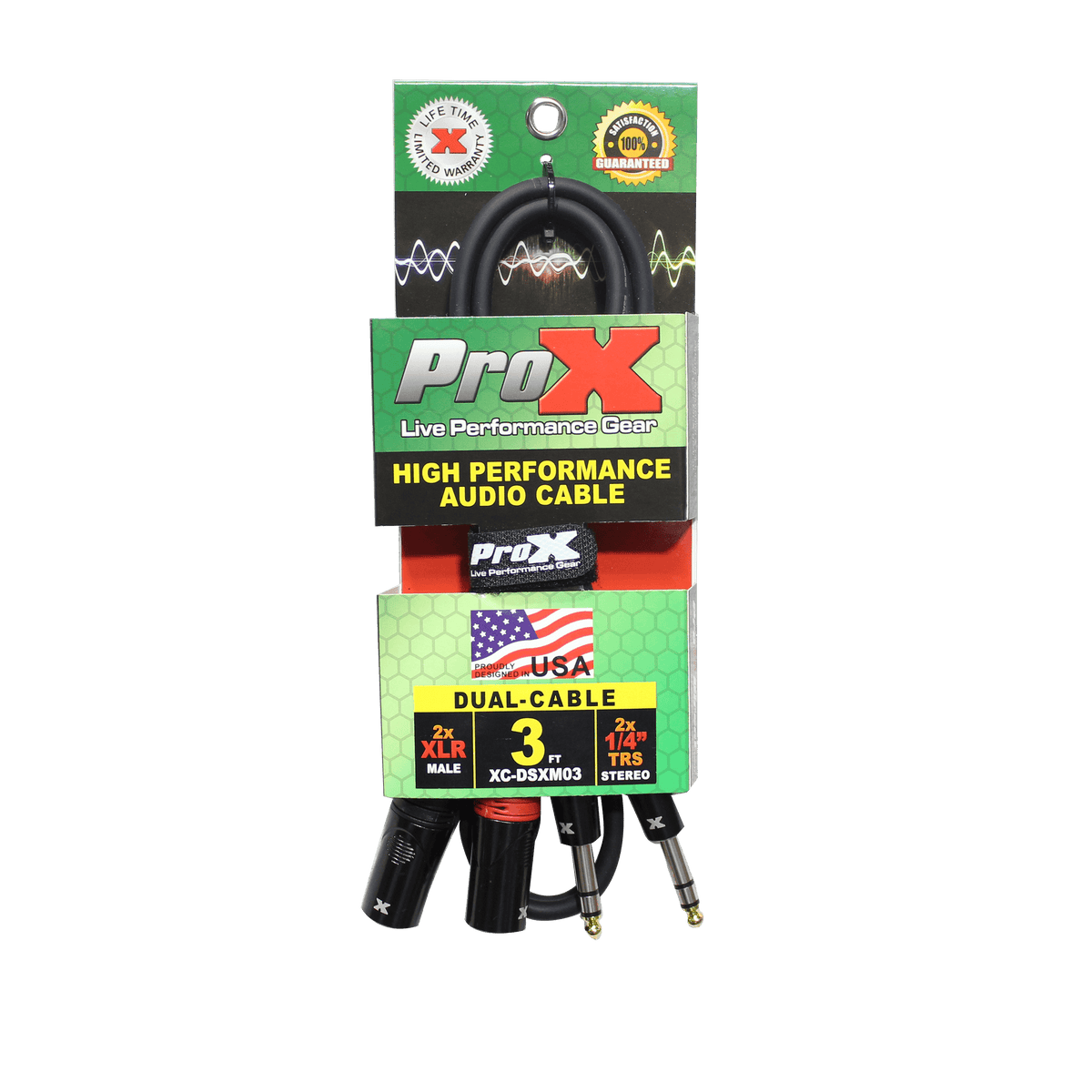ProX 3 Ft. Balanced Dual 1/4" TRS-M to Dual XLR3-M High Performance Audio Cable.