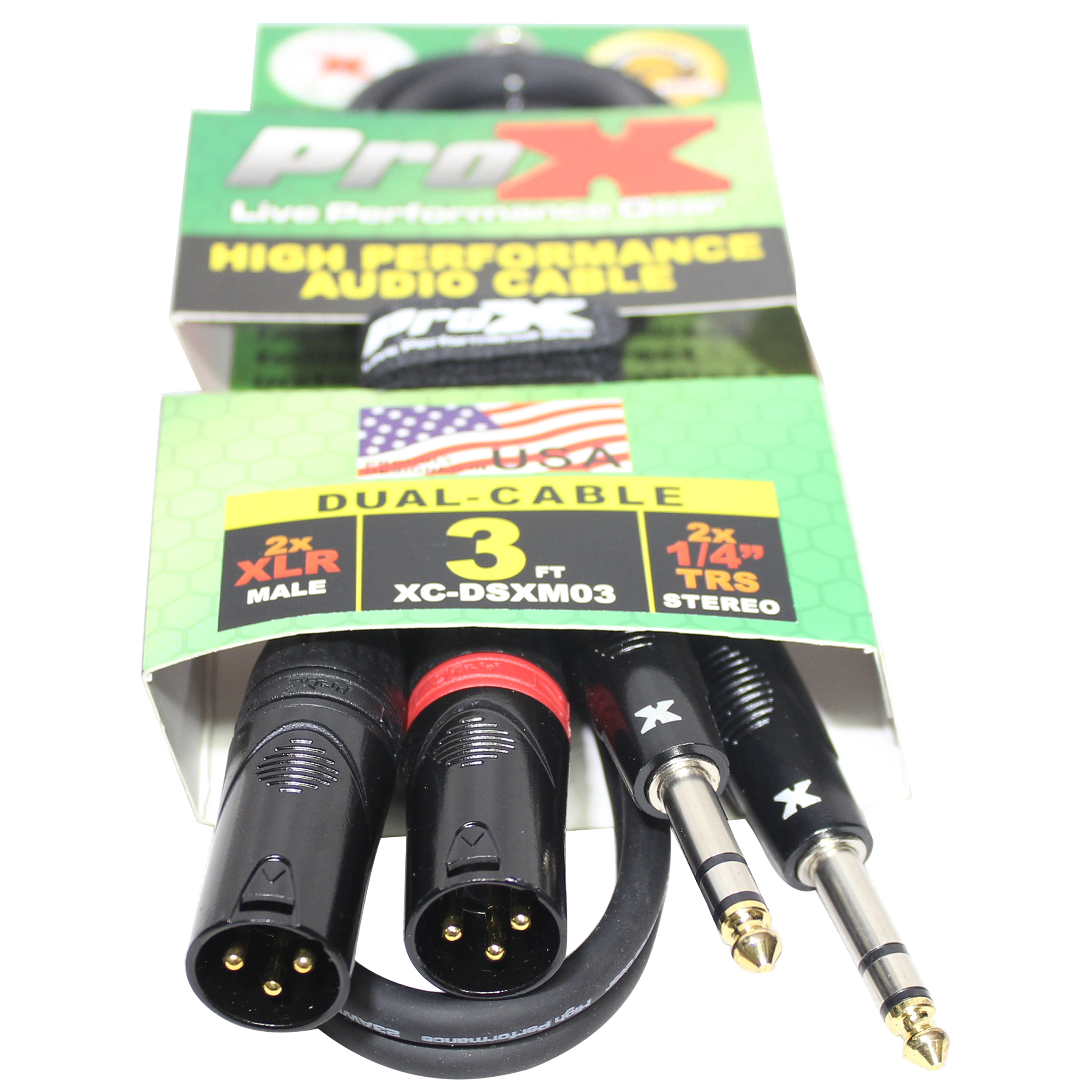 ProX 3 Ft. Balanced Dual 1/4" TRS-M to Dual XLR3-M High Performance Audio Cable
