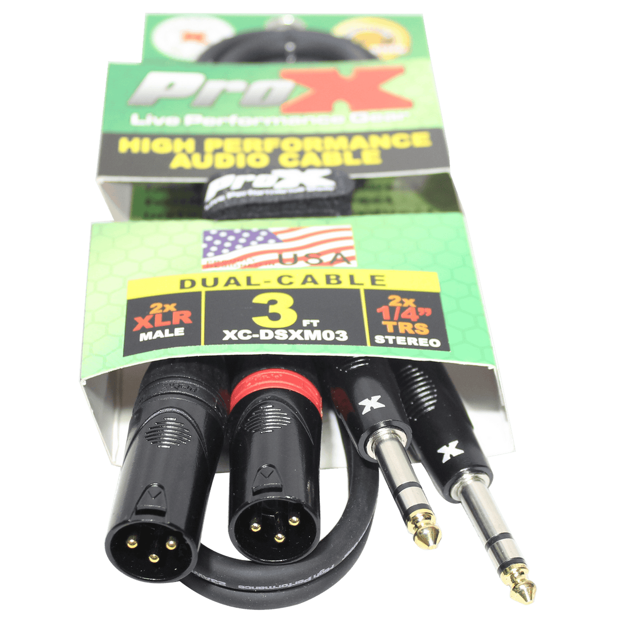 ProX 3 Ft. Balanced Dual 1/4" TRS-M to Dual XLR3-M High Performance Audio Cable.