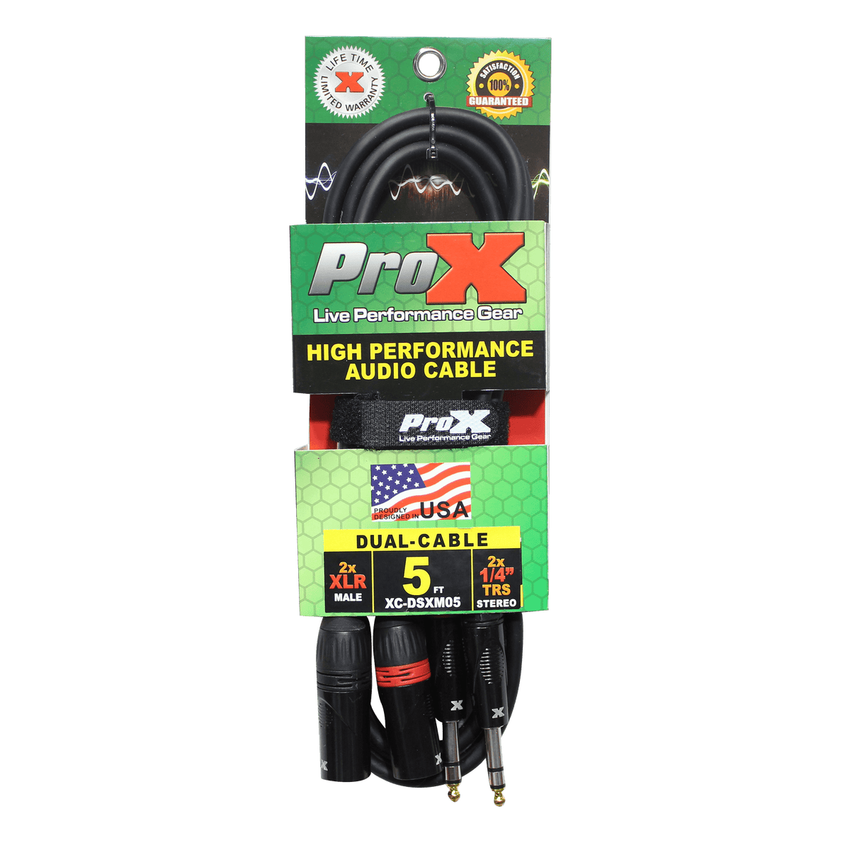 ProX 5 Ft. Balanced Dual 1/4" TRS-M to Dual XLR3-M High Performance Audio Cable.