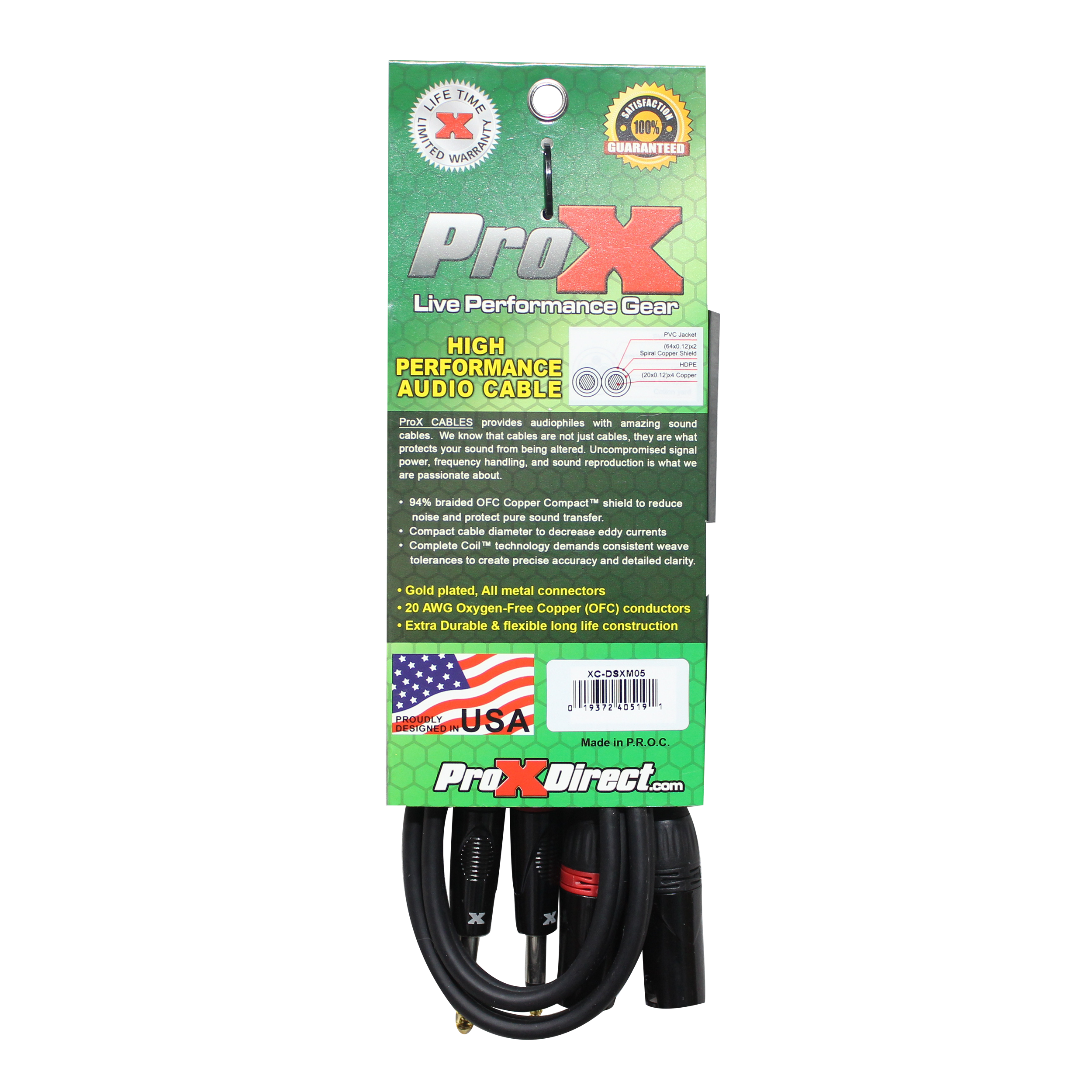 ProX 5 Ft. Balanced Dual 1/4" TRS-M to Dual XLR3-M High Performance Audio Cable