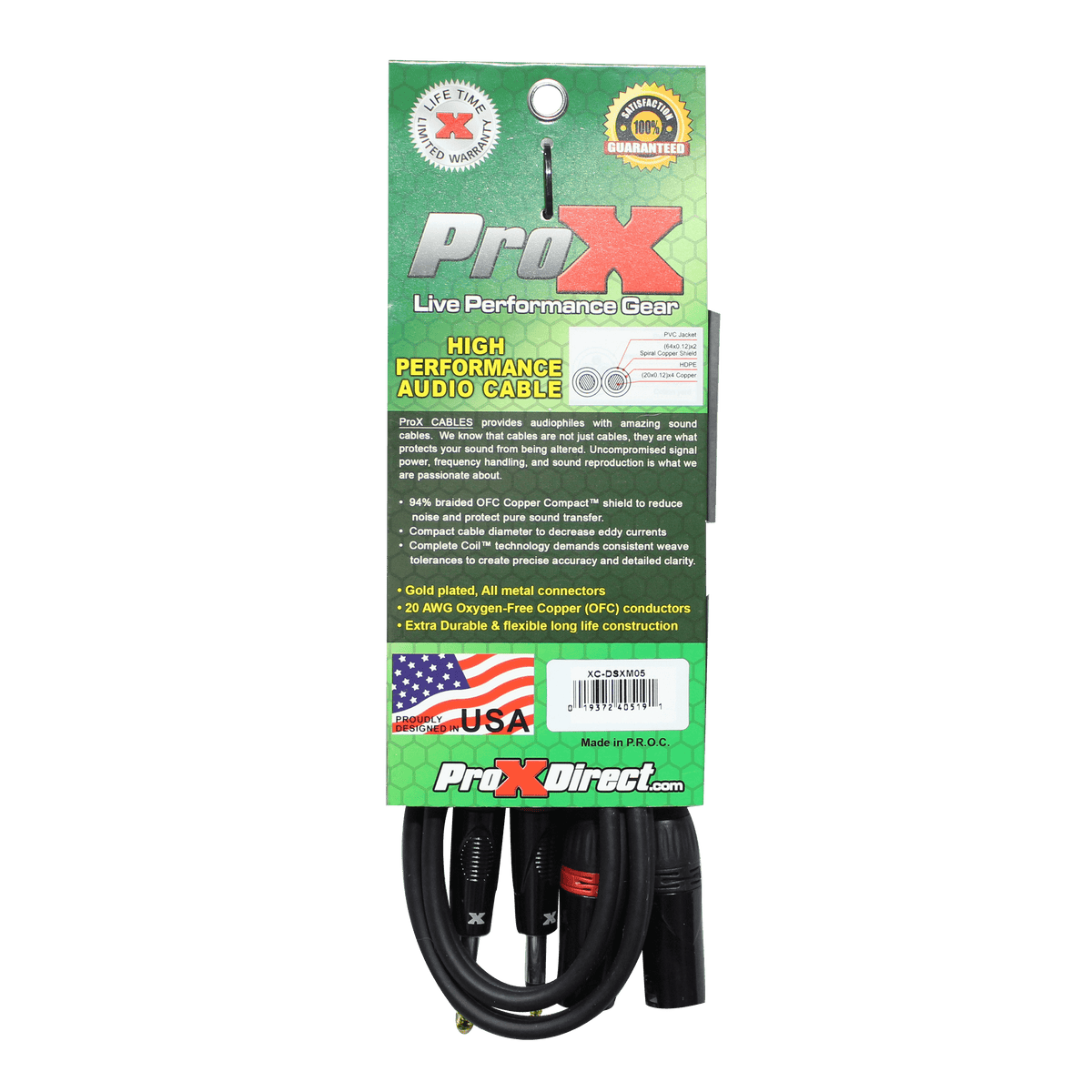 ProX 5 Ft. Balanced Dual 1/4" TRS-M to Dual XLR3-M High Performance Audio Cable.