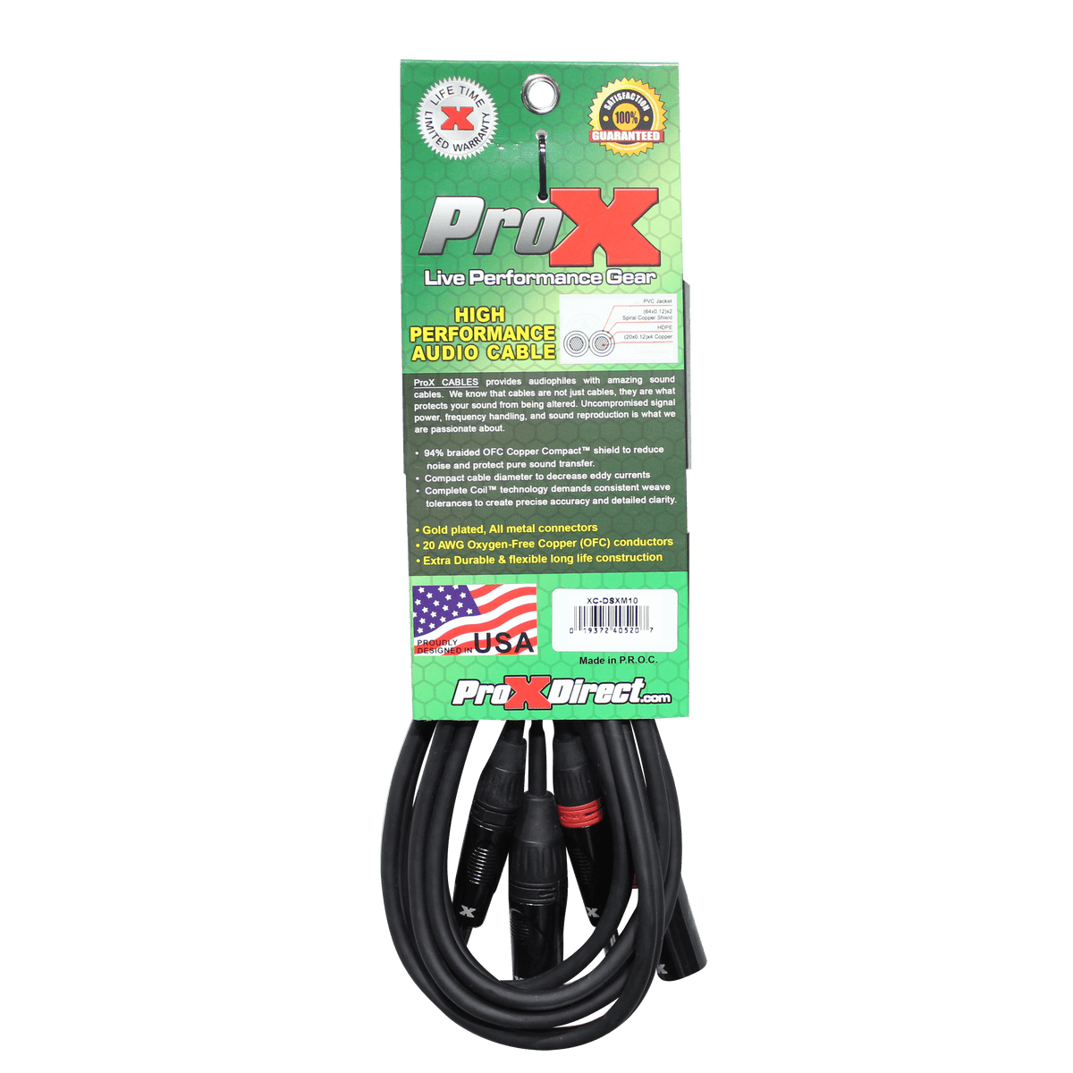 ProX 10 Ft. Balanced Dual 1/4" TRS-M to Dual XLR3-M High Performance Audio Cable.