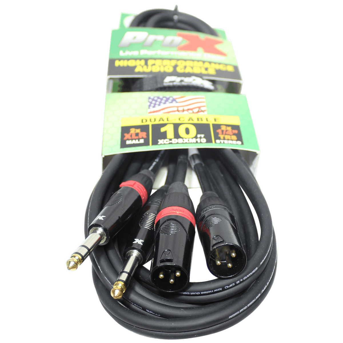 ProX 10 Ft. Balanced Dual 1/4" TRS-M to Dual XLR3-M High Performance Audio Cable.