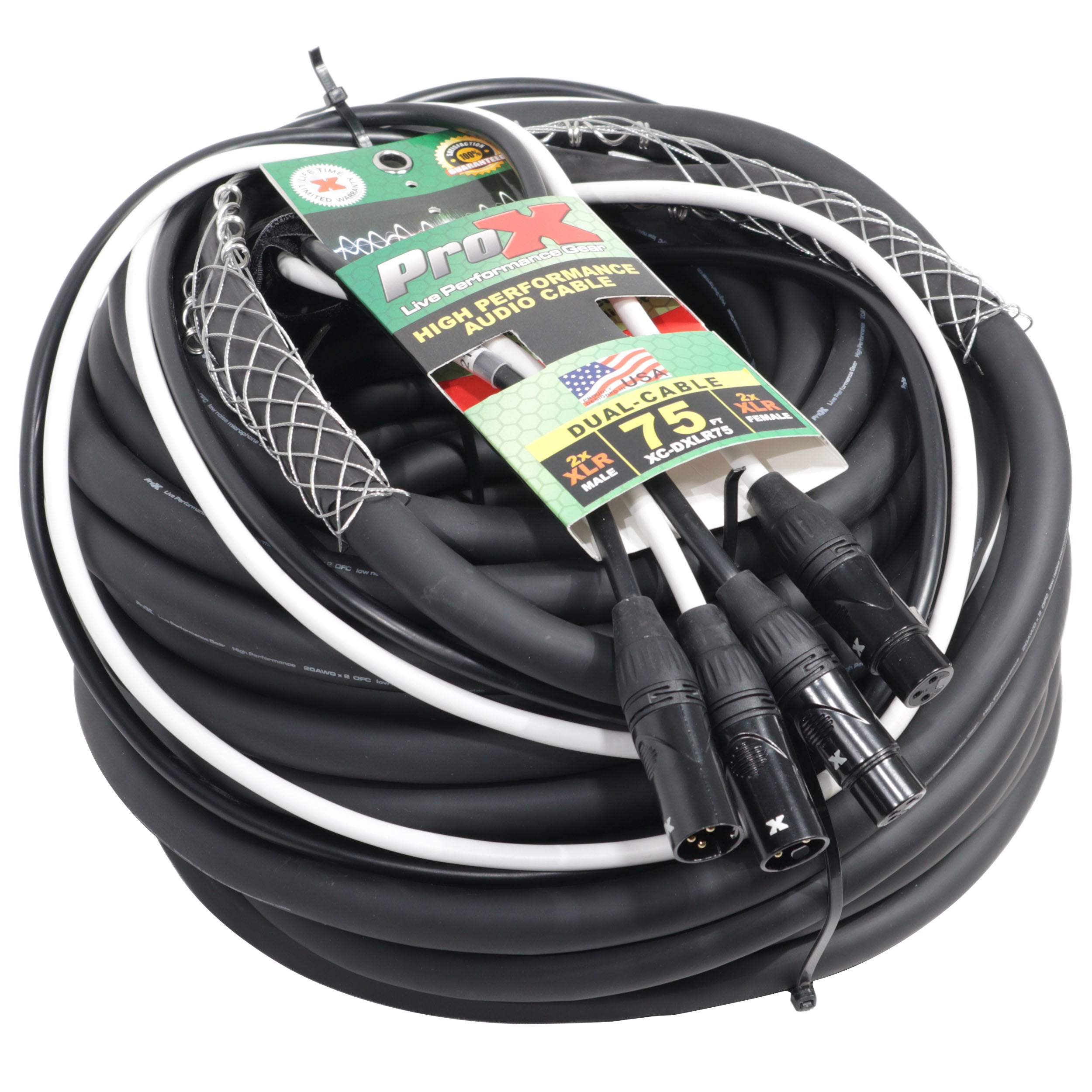 ProX 75' Ft High Performance Dual XLR-M to Dual XLR-F Audio Cable
