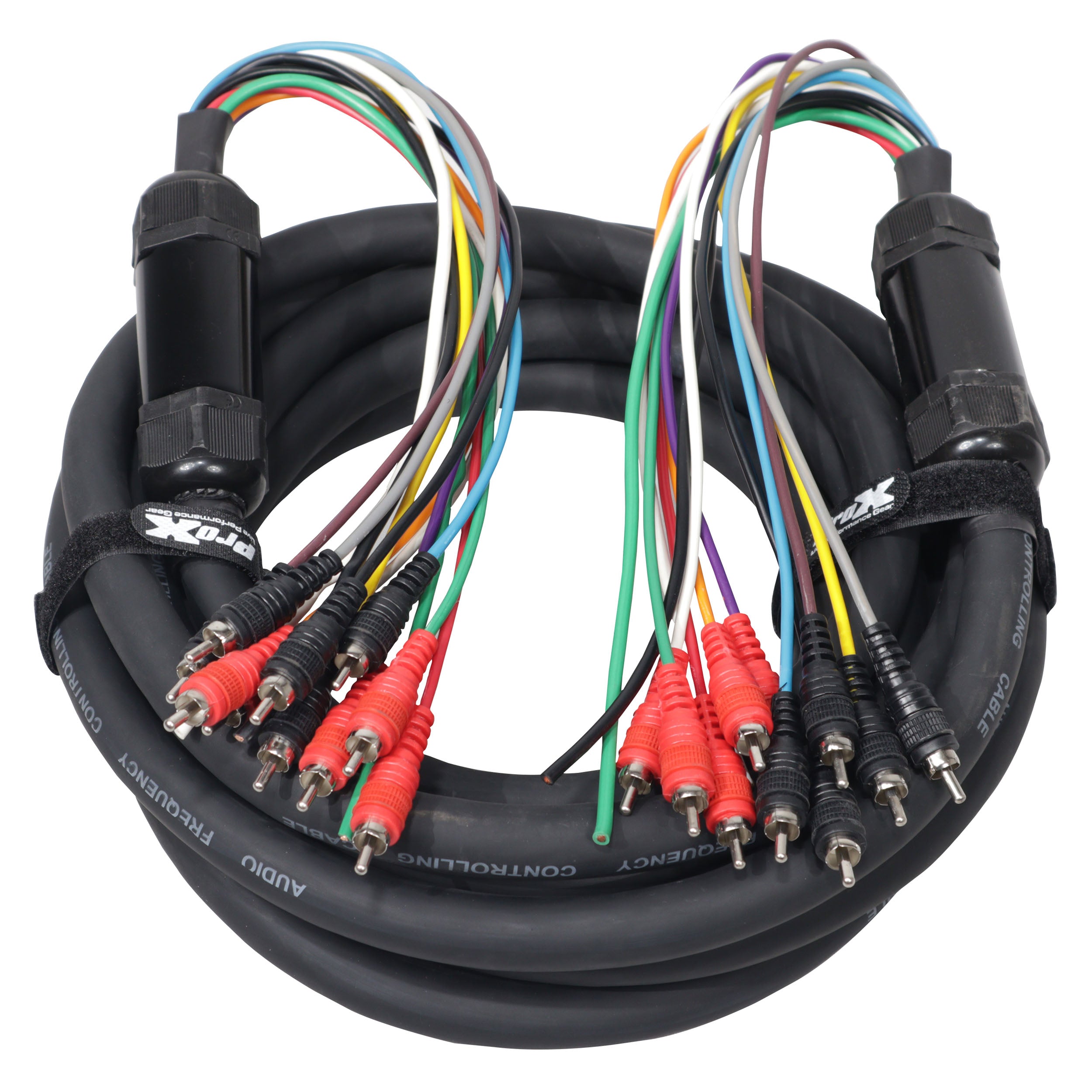 ProX 25' ft 10 RCA Channel + 3 Power Cable for Marine and Car Audio - Medusa Style Cable
