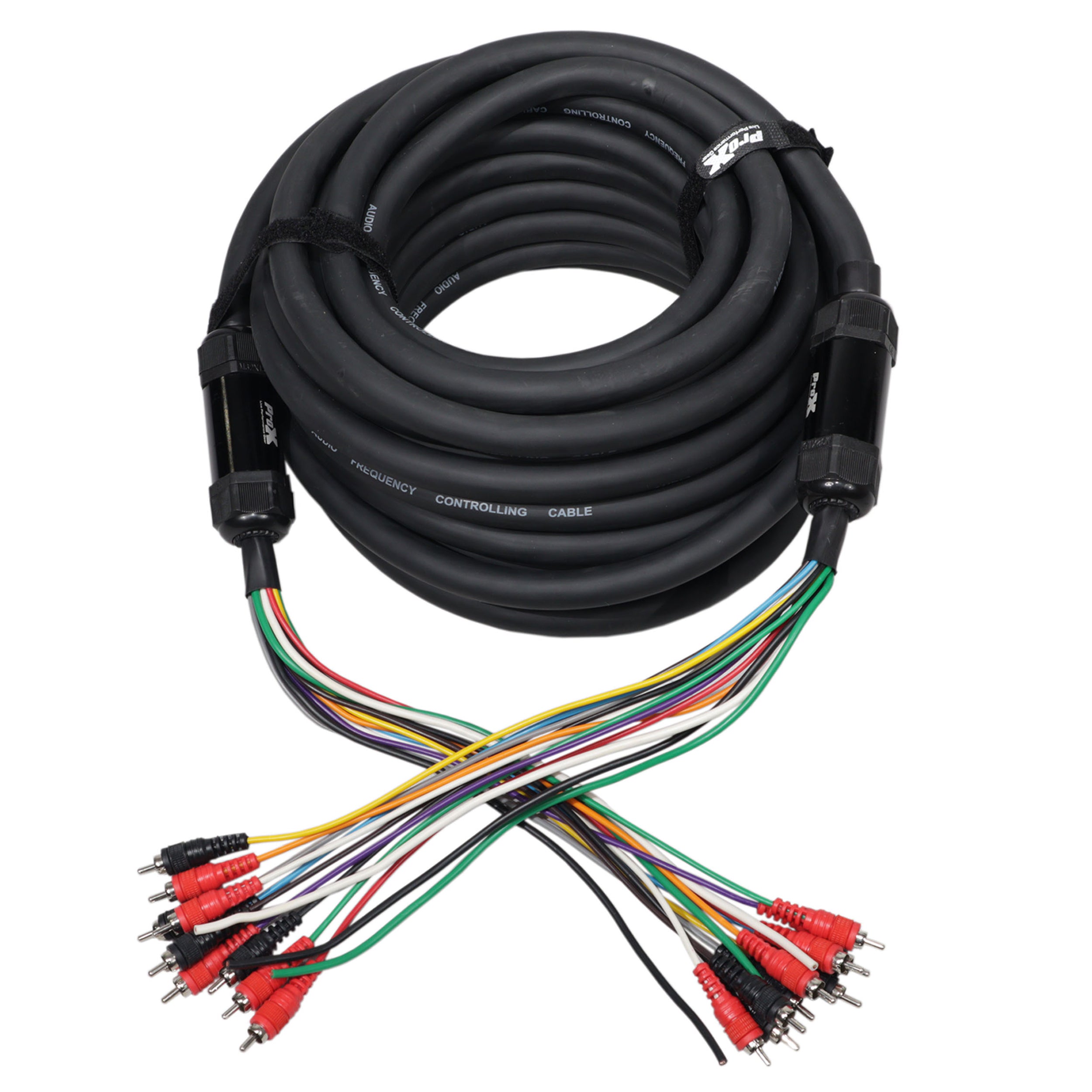 ProX 100' ft 10 RCA Channel + 3 Power Cable for Marine and Car Audio - Medusa Style Cable