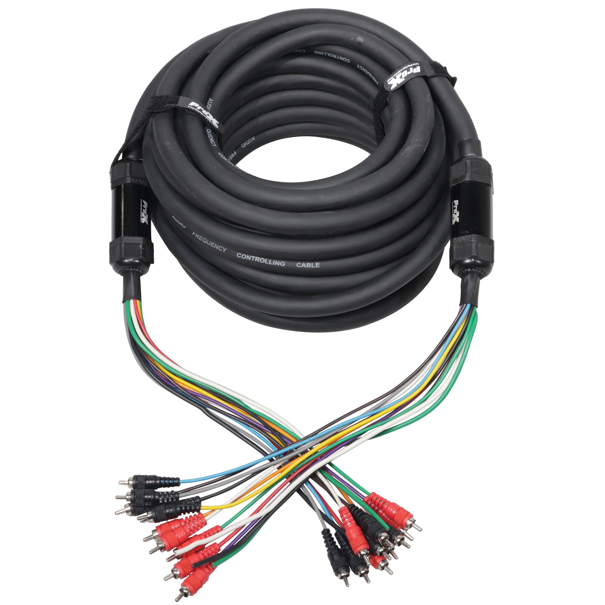 ProX 75' ft 10 RCA Channel + 3 Power Cable for Marine and Car Audio - Medusa Style Cable