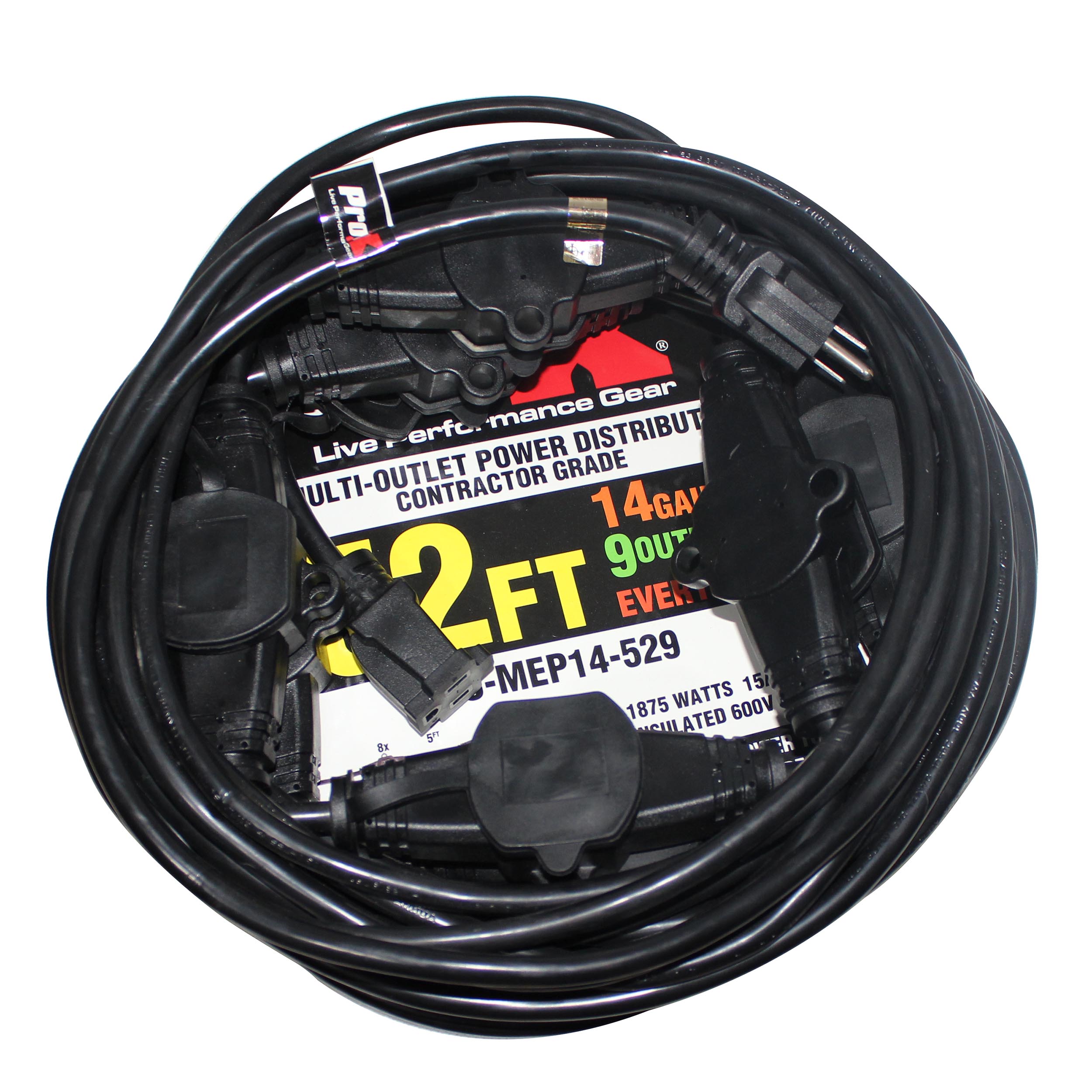 ProX 52' Ft. Male NEMA 120VAC to 9-Outet Female Edison 14/3AWG Power Extension Cable
