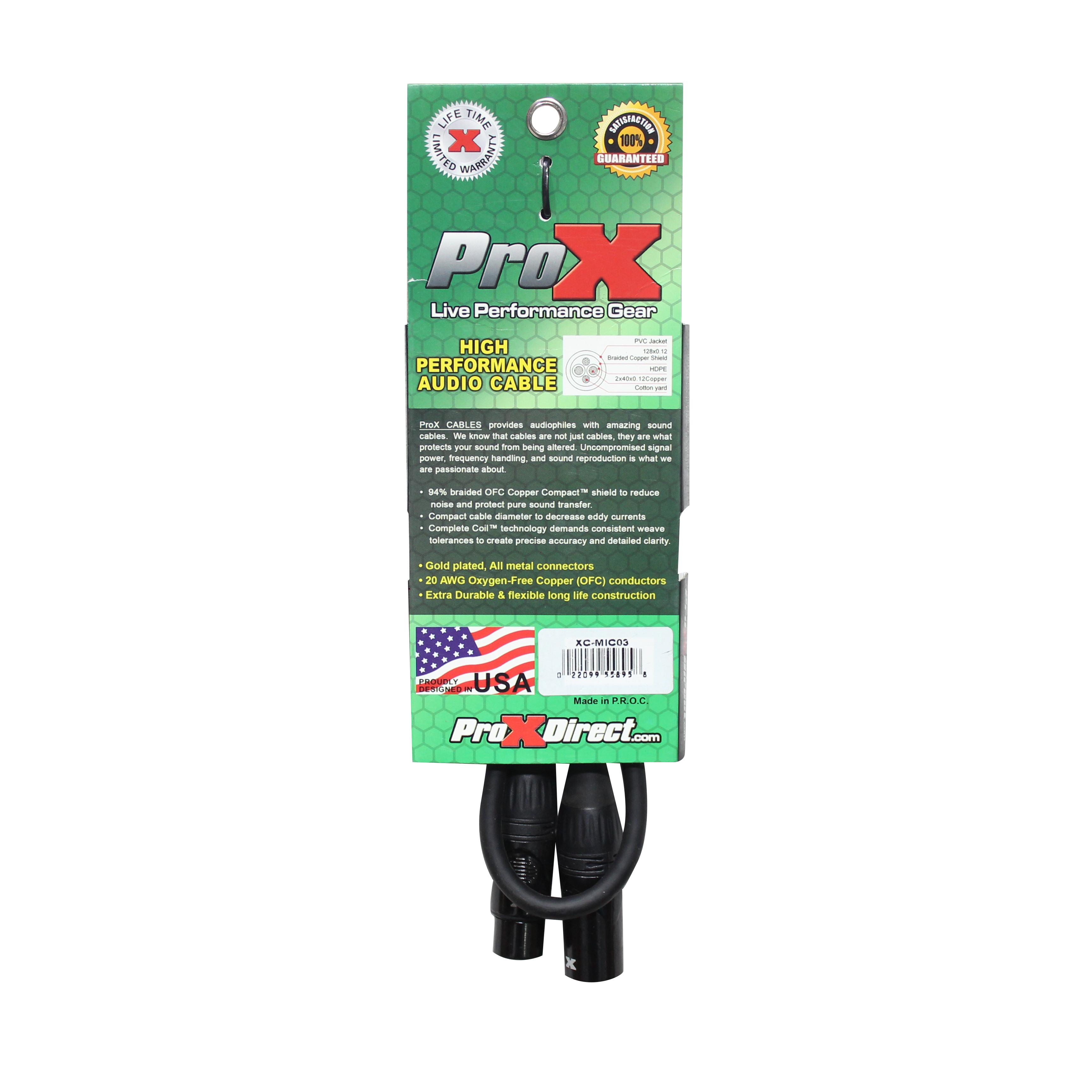 ProX 3 Ft. Balanced XLR3-F to XLR3-M High Performance Microphone Cable