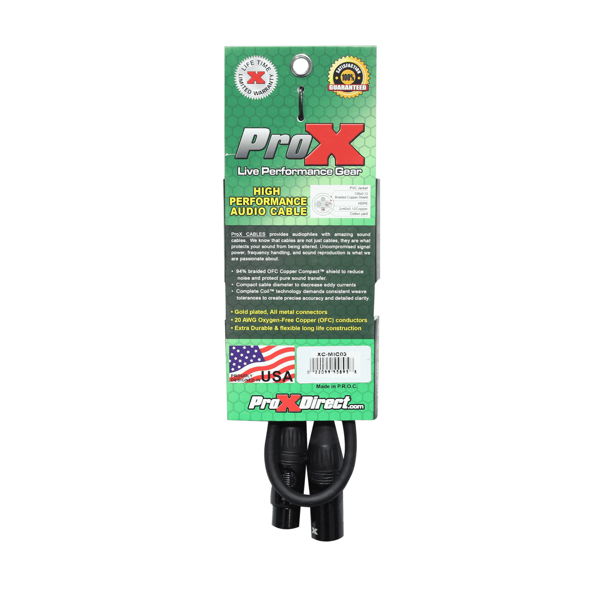 ProX 3 Ft. Balanced XLR3-F to XLR3-M High Performance Microphone Cable.