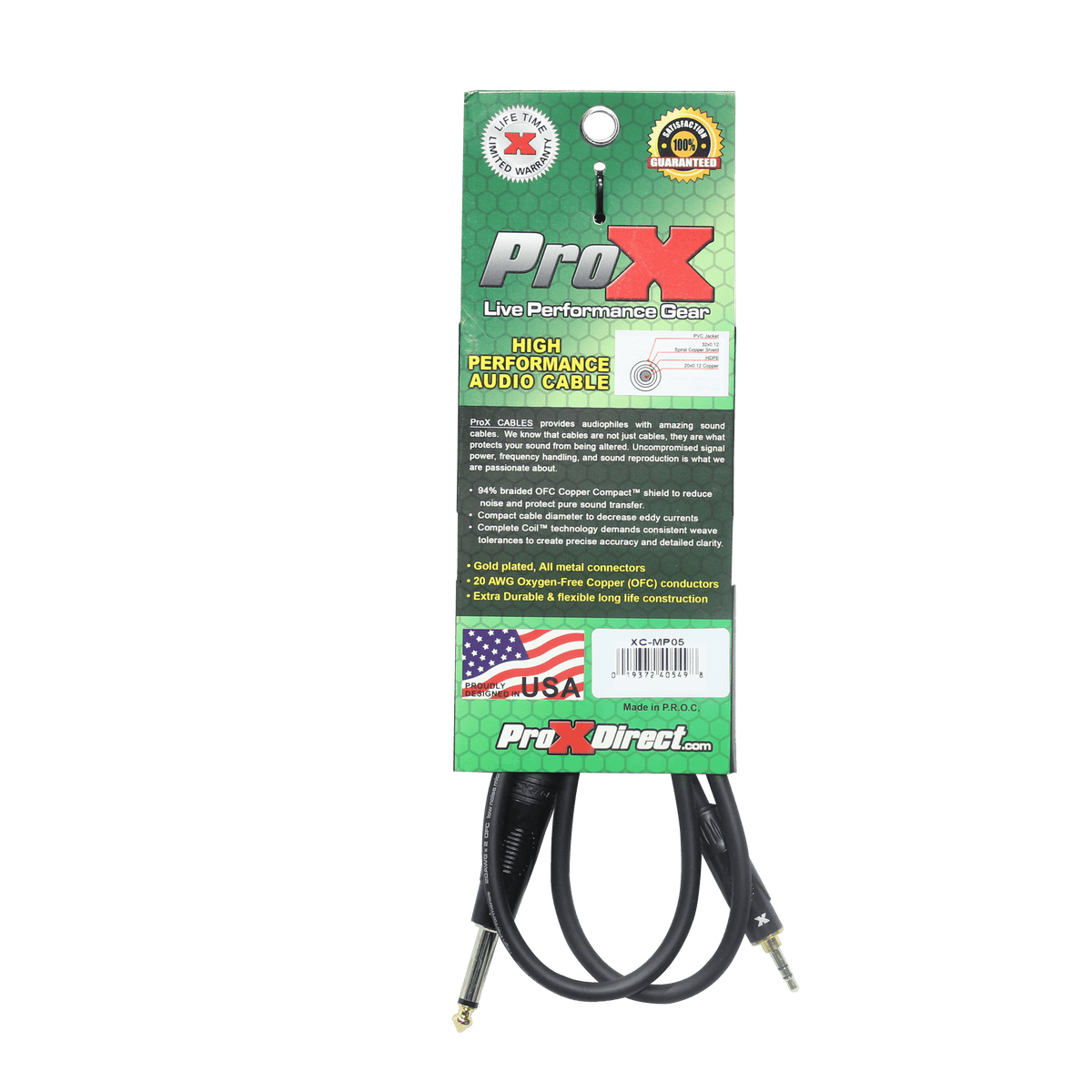 ProX 5 Ft. Unbalanced TRS-M Mini 1/8" to TS-M High Performance Audio Cable.