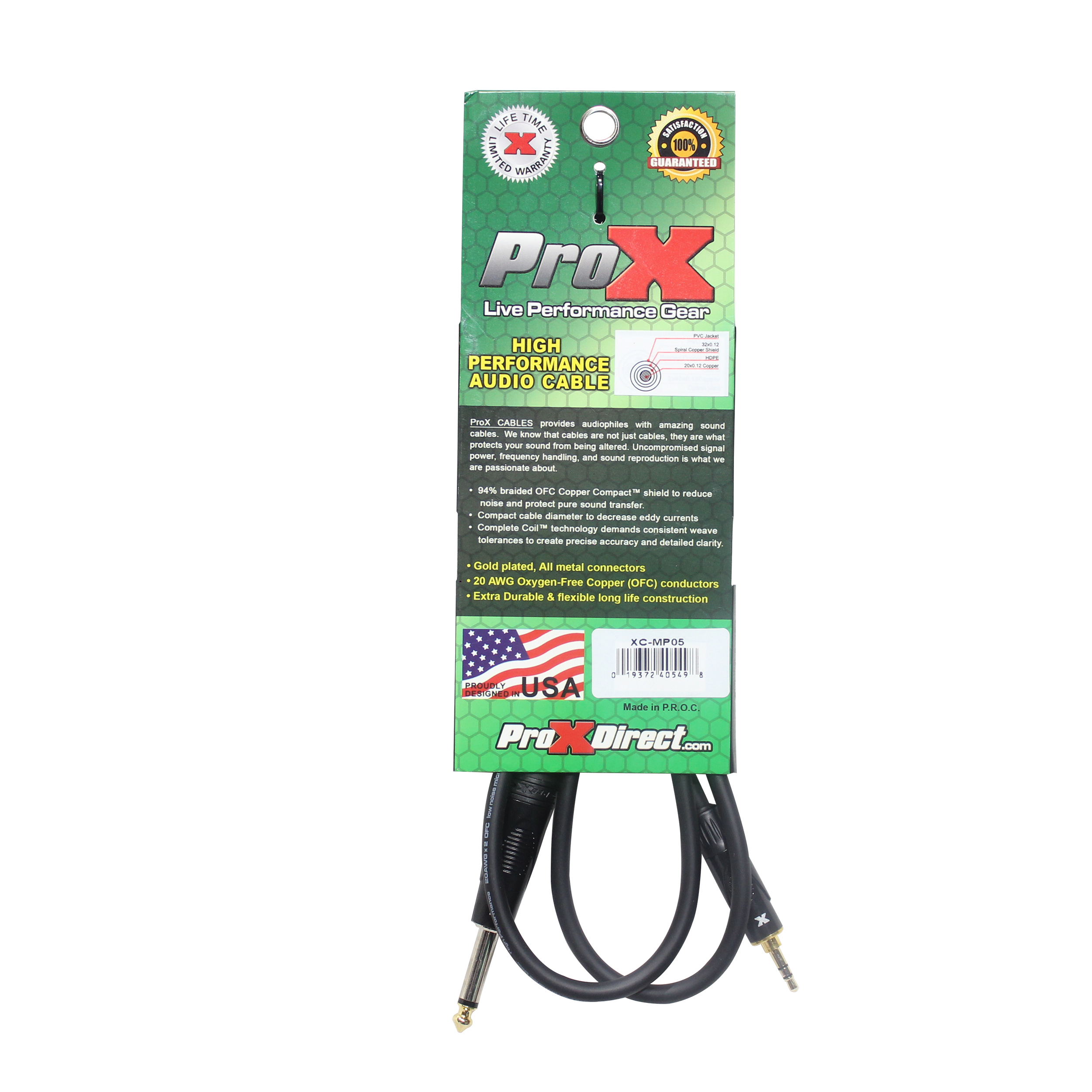 ProX 5 Ft. Unbalanced TRS-M Mini 1/8" to TS-M High Performance Audio Cable