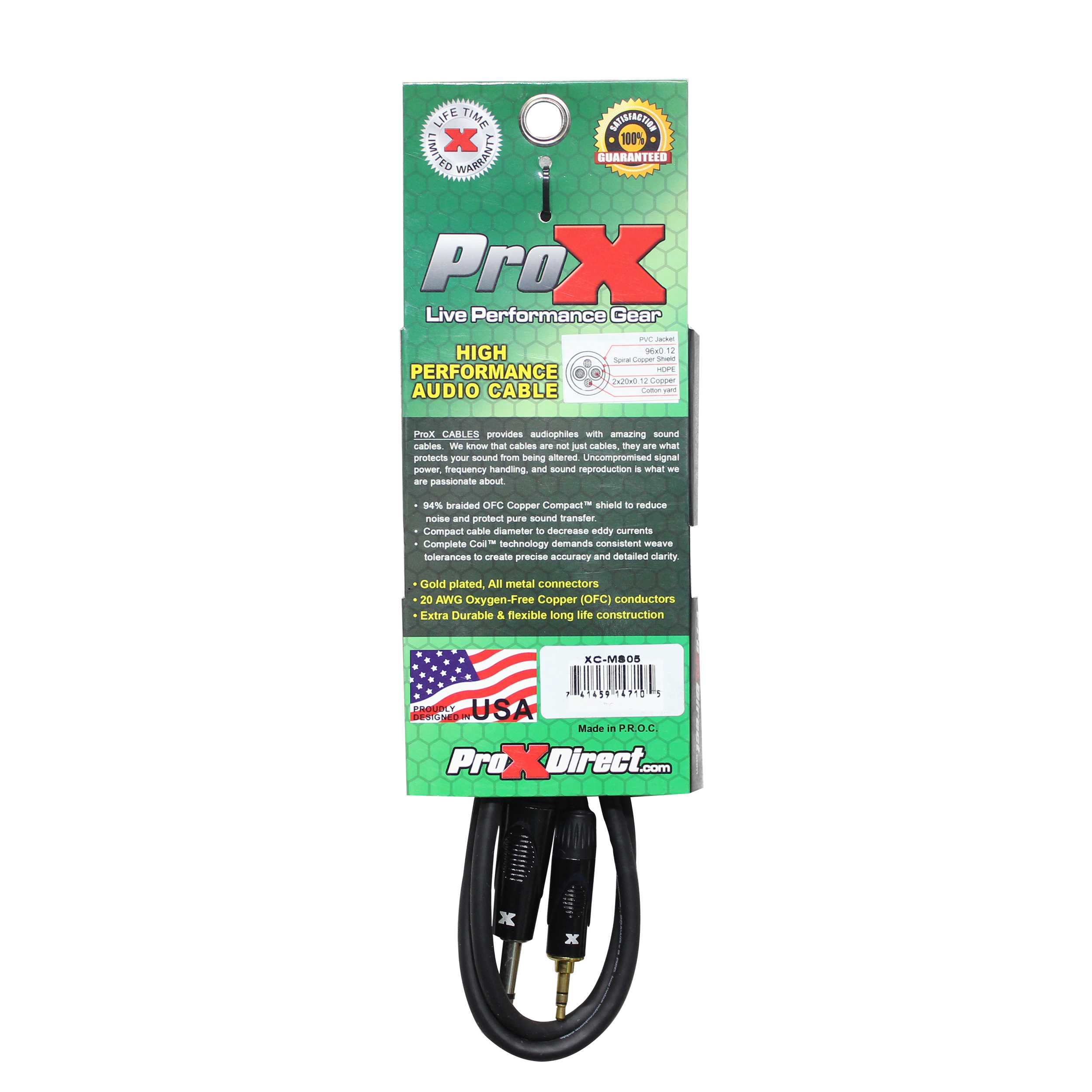 ProX 5 Ft. Balanced TRS-M Mini 1/8" to TRS-M High Performance Audio Cable