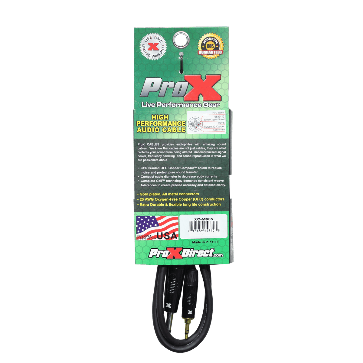 ProX 5 Ft. Balanced TRS-M Mini 1/8" to TRS-M High Performance Audio Cable.