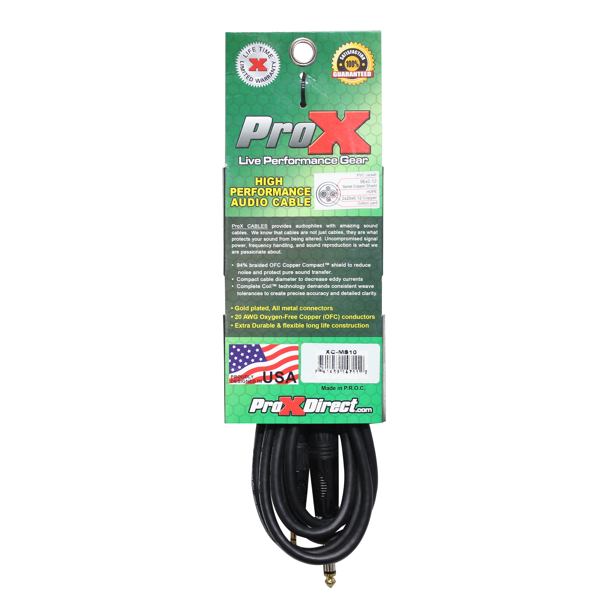 ProX 10 Ft. Balanced TRS-M Mini 1/8" to TRS-M High Performance Audio Cable.