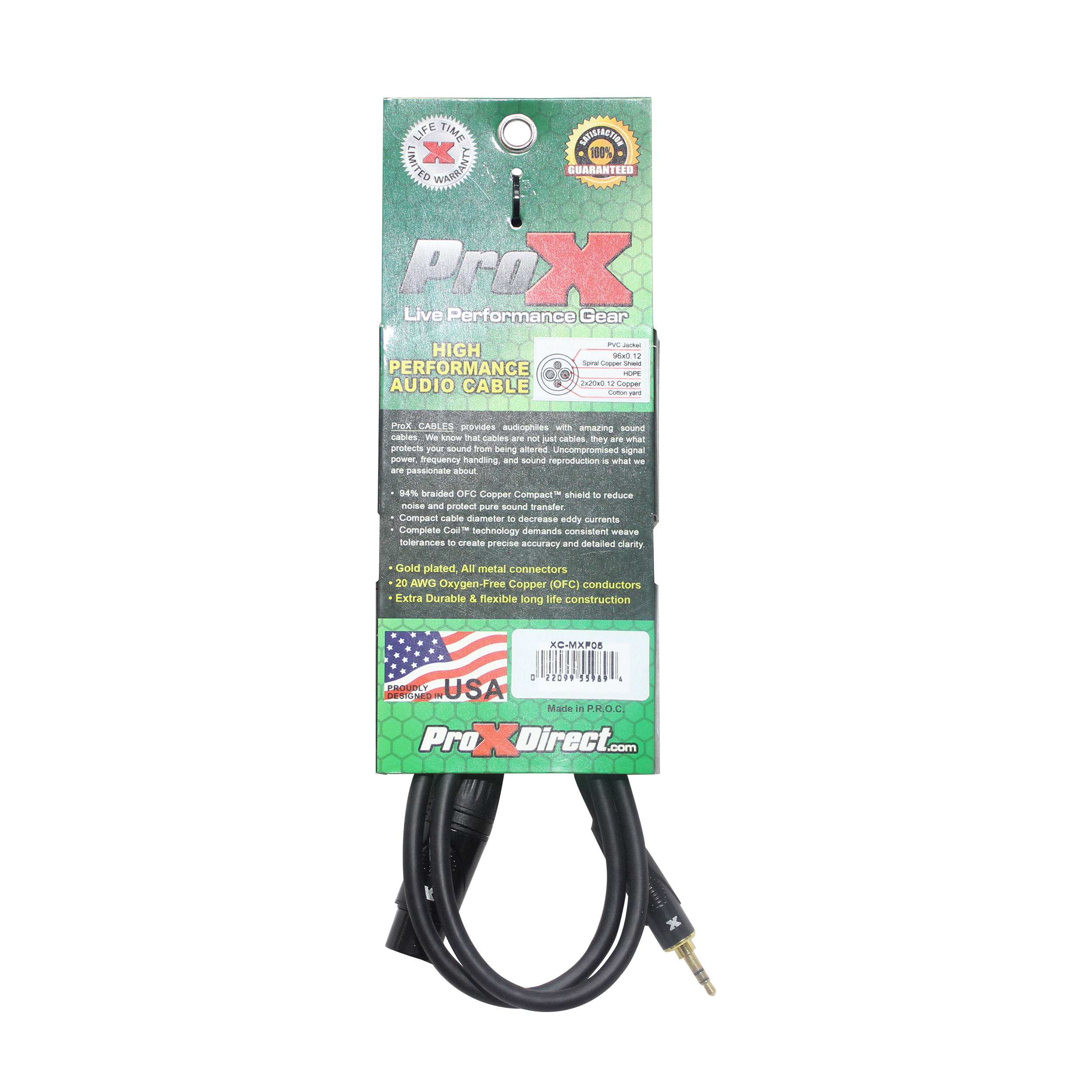 ProX 5 Ft. Unbalanced 3.5mm TRS-M Mini to XLR3-F High Performance Audio Cable
