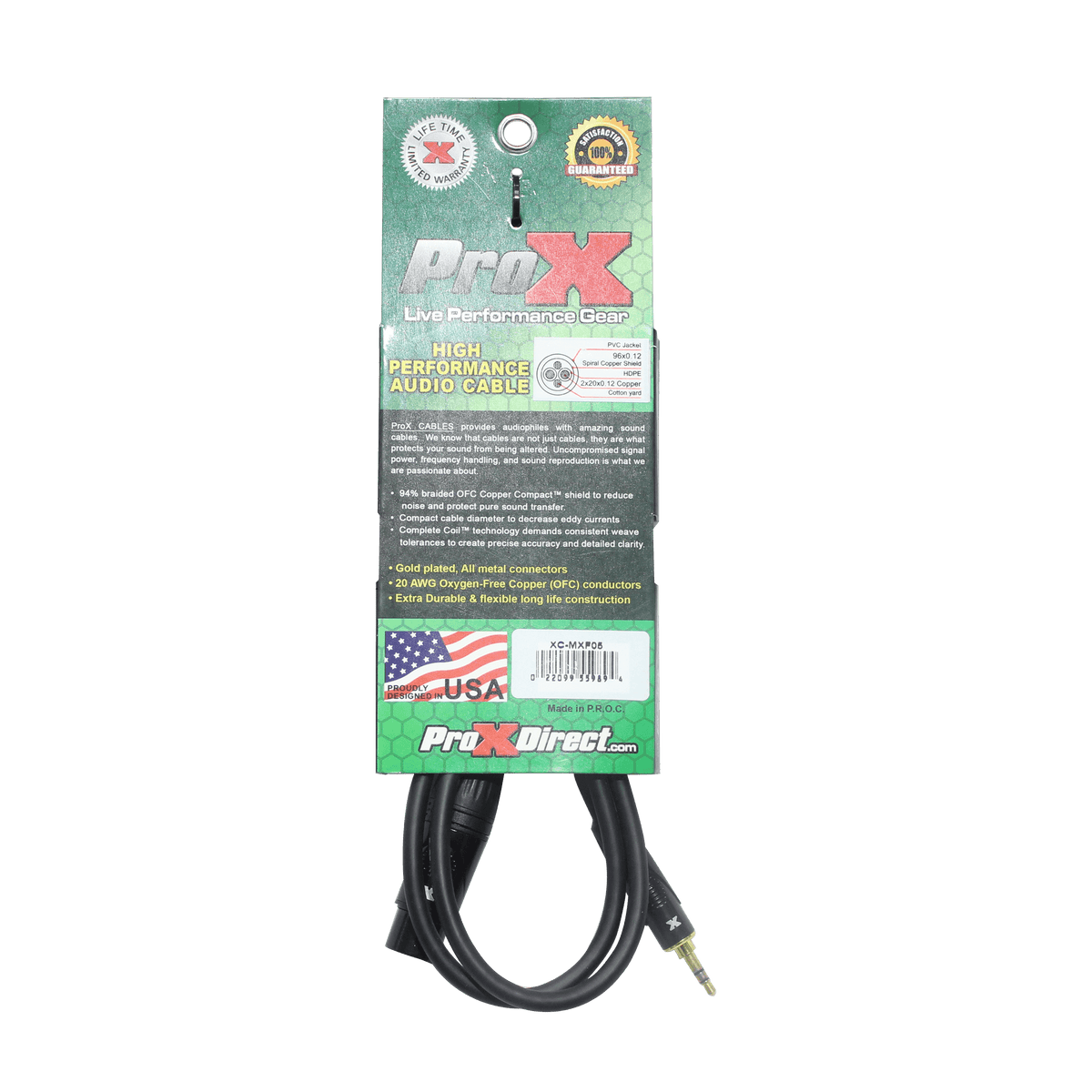 ProX 5 Ft. Unbalanced 3.5mm TRS-M Mini to XLR3-F High Performance Audio Cable.
