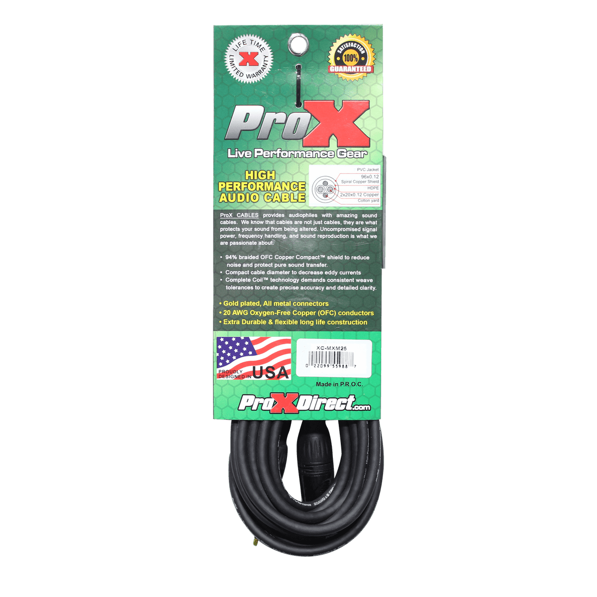 ProX 25 Ft. Unbalanced 1/8" (3.5mm) TRS-M Mini to XLR3-M High Performance Audio Cable.