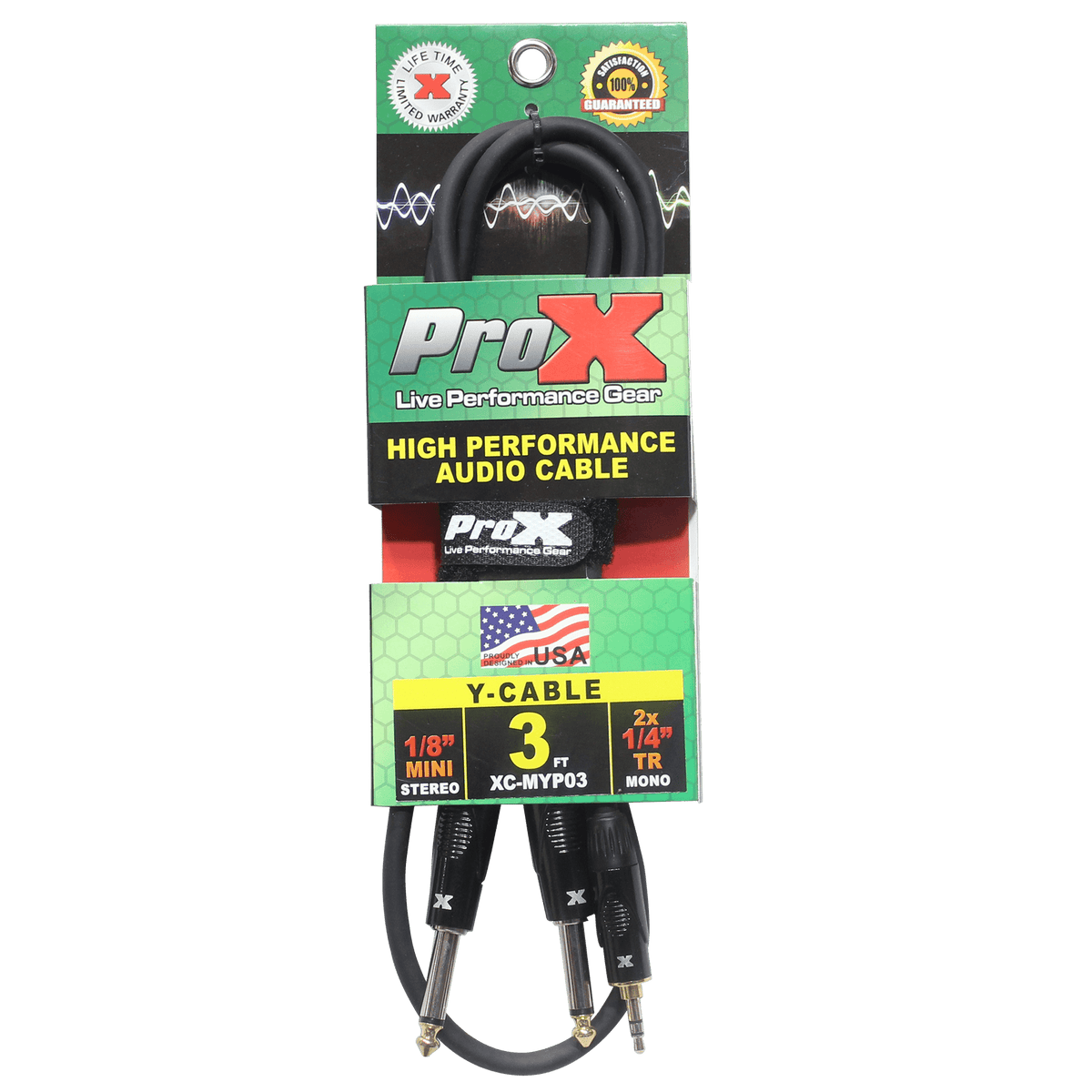 ProX 3 Ft. Unbalanced 3.5mm. Mini-TRS to Dual TS-M High Performance Audio Y Cable.