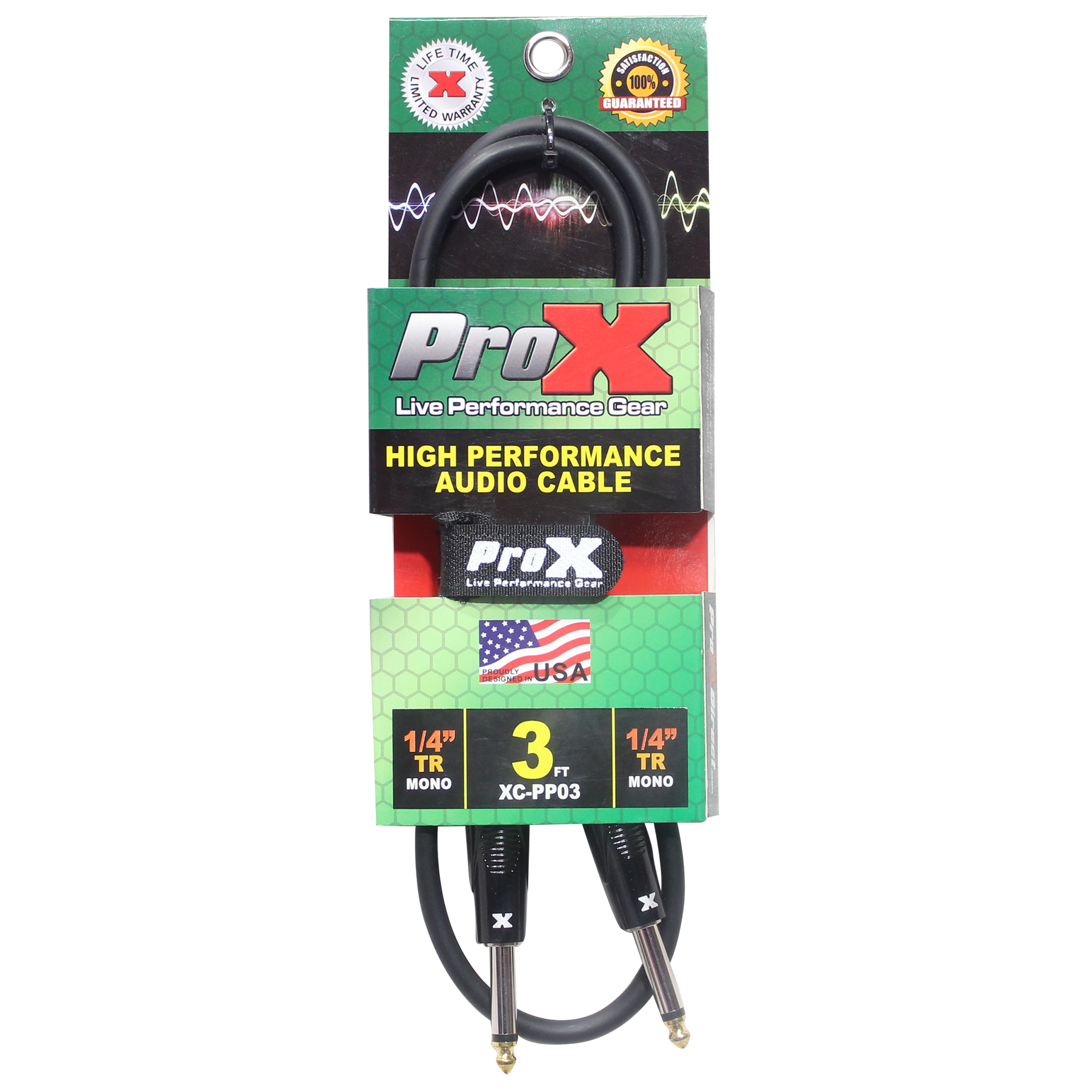 ProX 3' Ft. Unbalanced 1/4" TS-M to 1/4" TS-M High Performance Pro Audio Instrument Guitar Cable