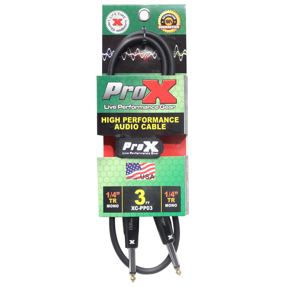 ProX 3' Ft. Unbalanced 1/4" TS-M to 1/4" TS-M High Performance Pro Audio Instrument Guitar Cable.