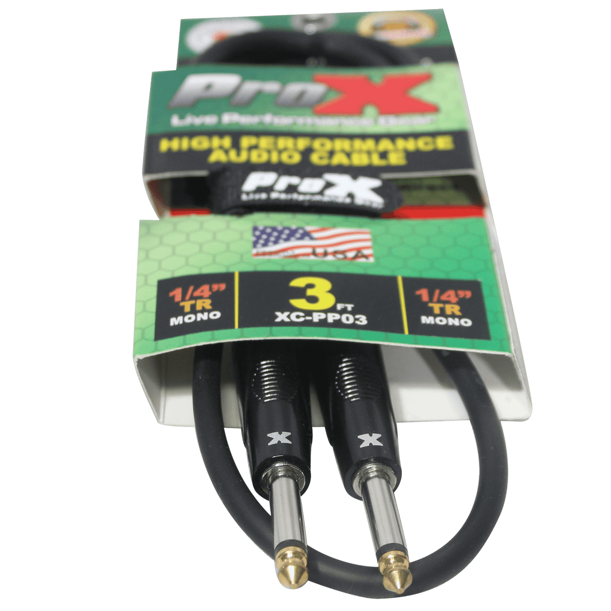 ProX 3' Ft. Unbalanced 1/4" TS-M to 1/4" TS-M High Performance Pro Audio Instrument Guitar Cable.