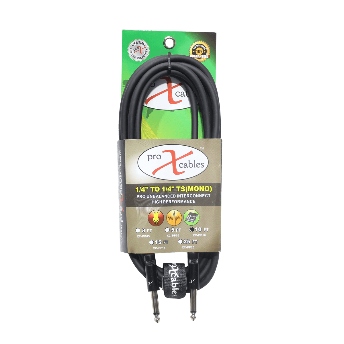 ProX 10' Ft. Unbalanced 1/4" TS-M to 1/4" TS-M High Performance Pro Audio Instrument Guitar Cable.