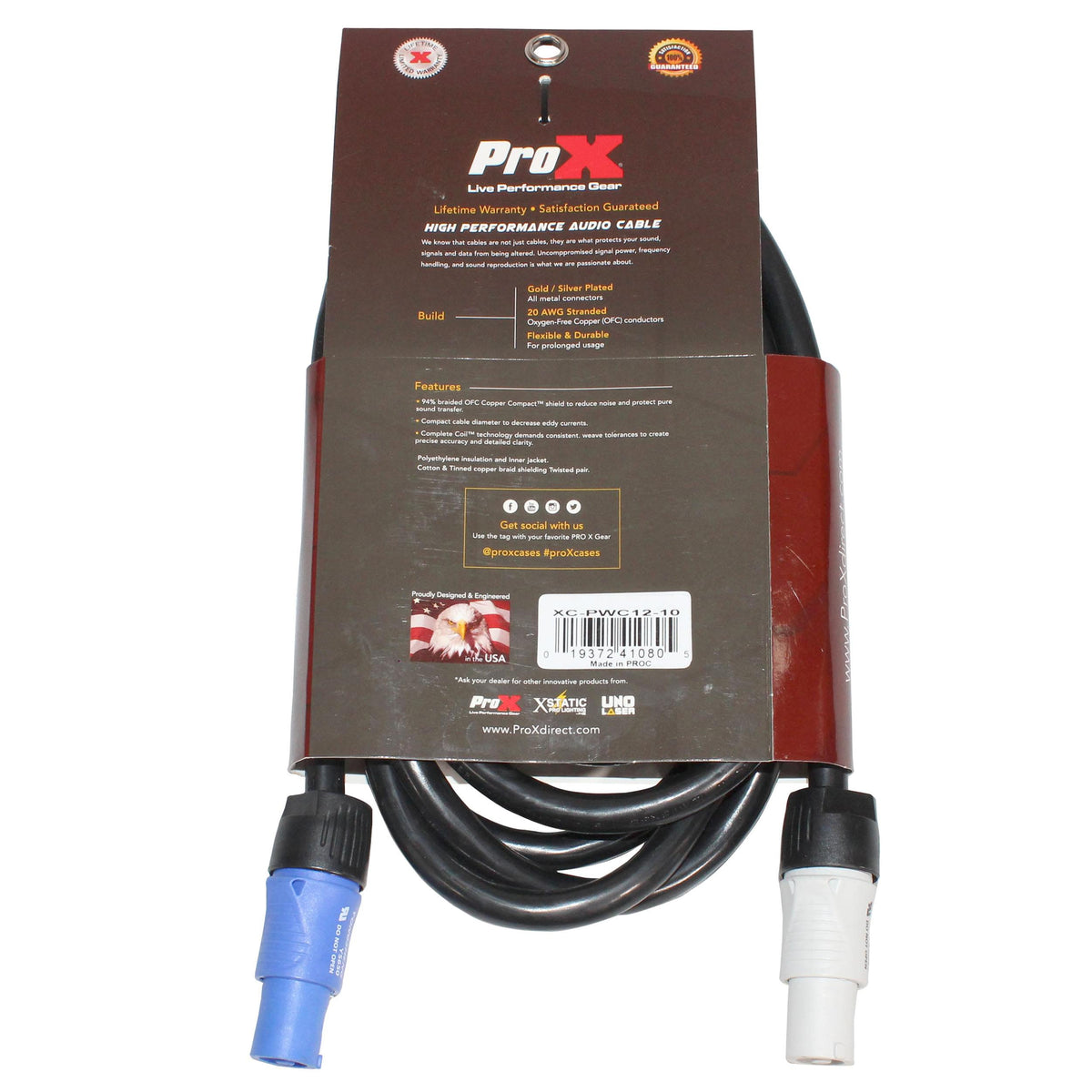 ProX 10 Ft. High Performance 12AWG Blue to Gray Link Cable for Power Connection compatible devices.
