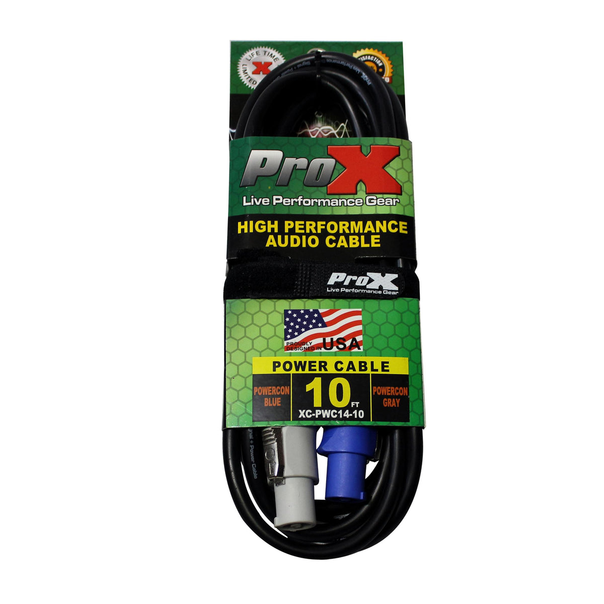 ProX 10 Ft. 14 AWG High Performance Power Connection Link Grey Male to Blue Male for Power Connection compatible devices.