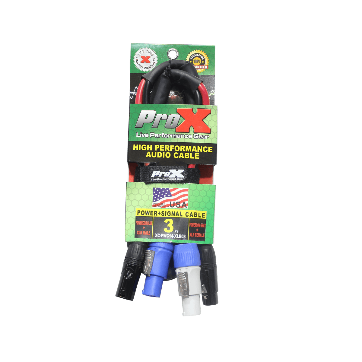ProX 3' Ft Dual 14AWG Powerkon to Dual XLR Combo Link Jumper Cable.