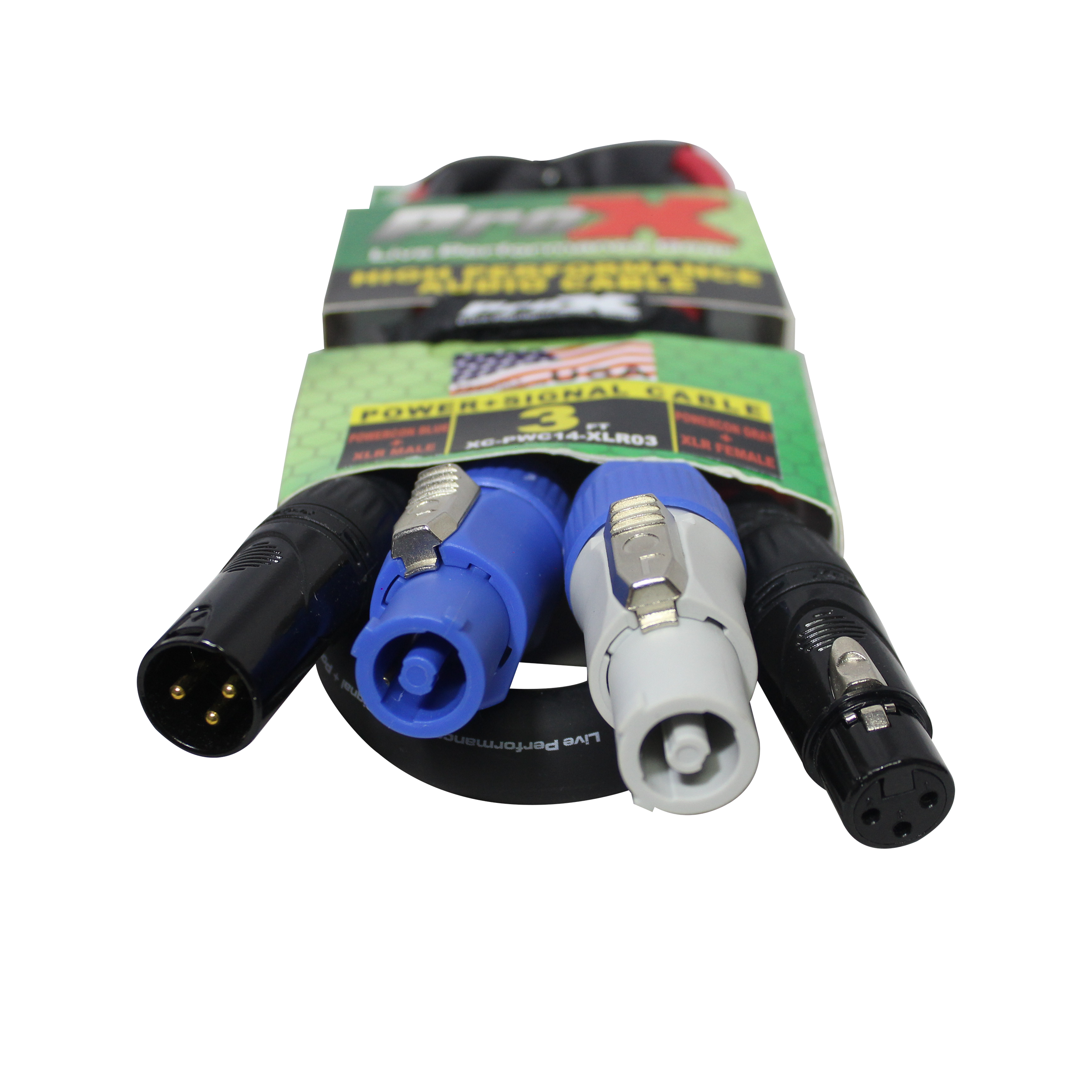 ProX 3' Ft Dual 14AWG Powerkon to Dual XLR Combo Link Jumper Cable