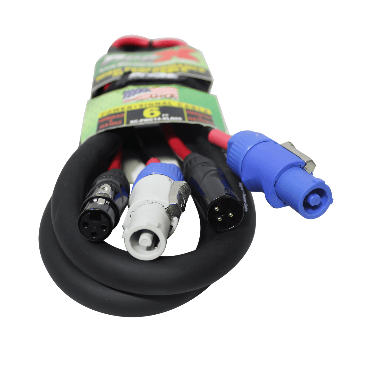 ProX 6' Ft Dual 14AWG Powerkon to Dual XLR Combo Link Jumper Cable.