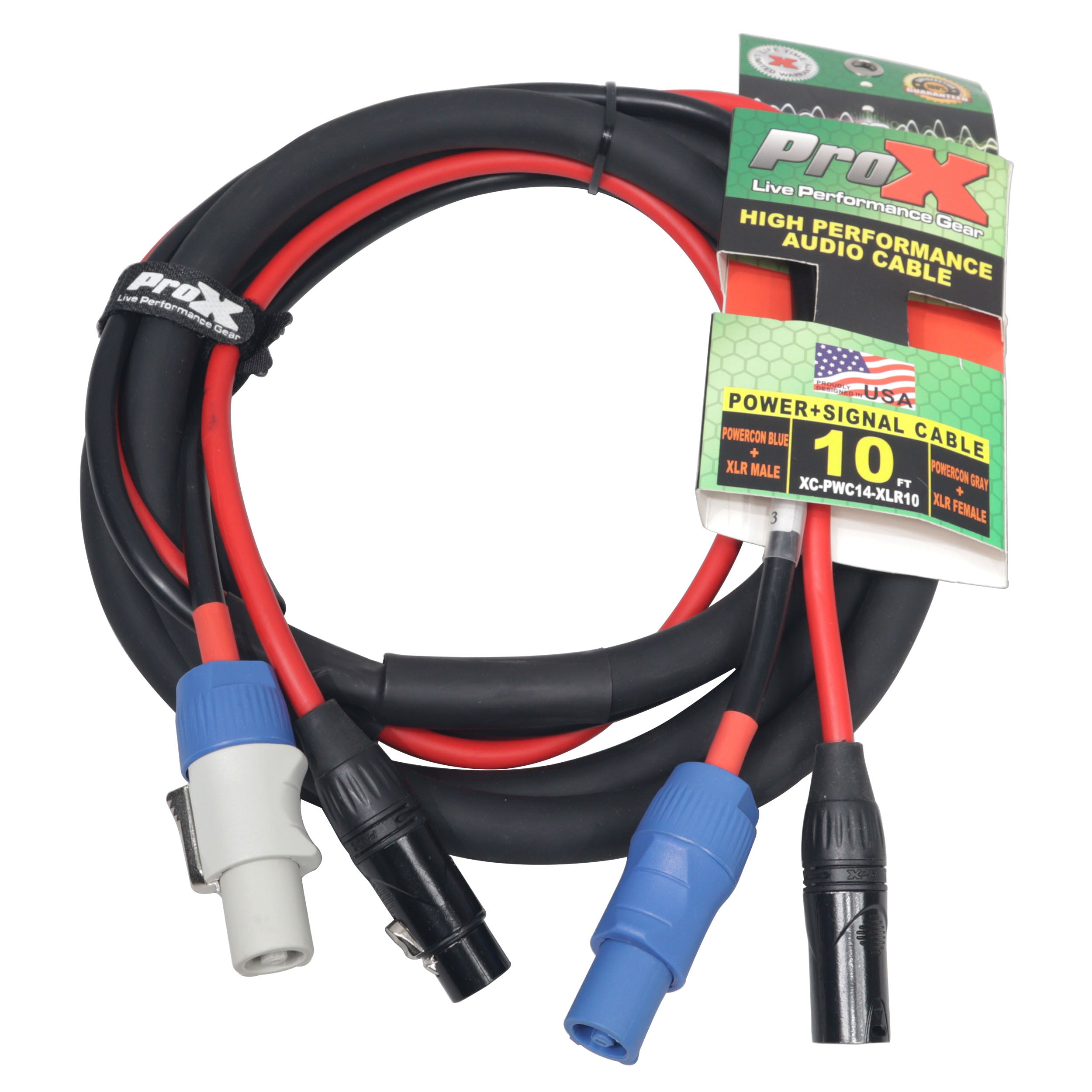 ProX 10' Ft Dual 14AWG Powerkon to Dual XLR Combo Link Jumper Cable