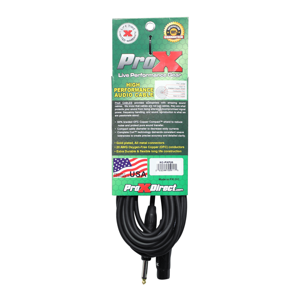 ProX 25 Ft. Unbalanced 1/4" TS to XLR3-F High Performance Audio Cable.