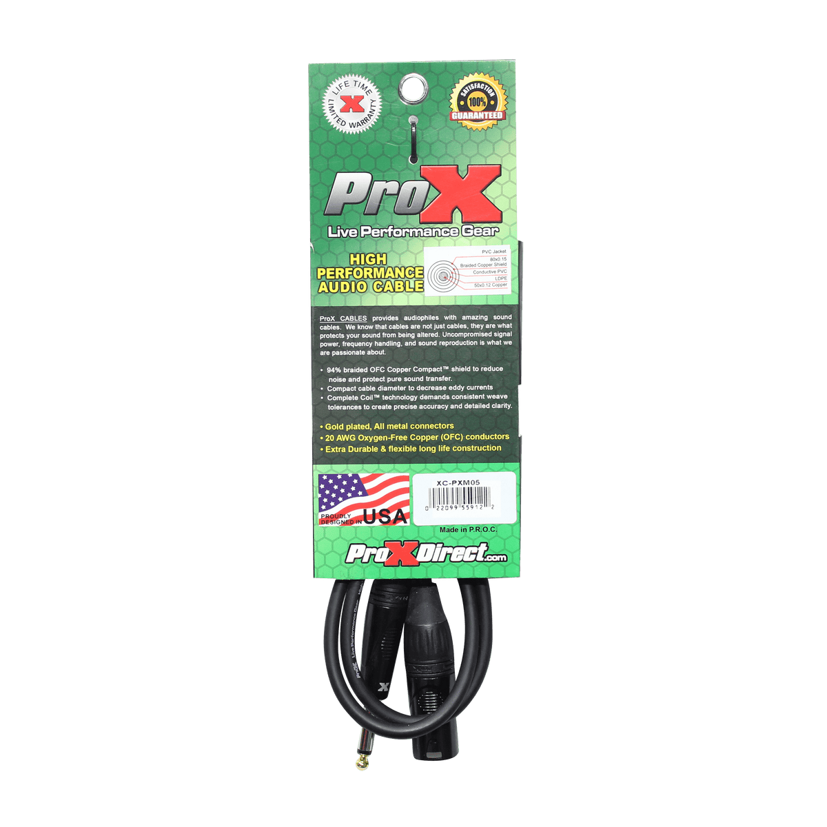 ProX 5 Ft. Unbalanced 1/4" TS to XLR3-M High Performance Audio Cable.