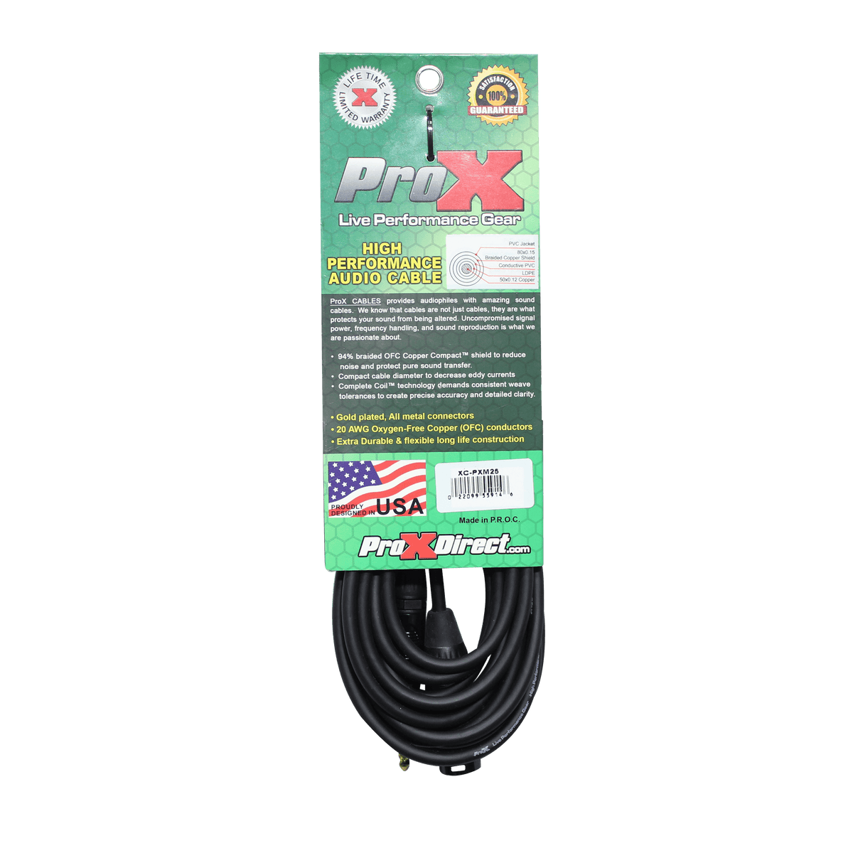 ProX 25 Ft. Unbalanced 1/4" TS to XLR3-M High Performance Audio Cable.