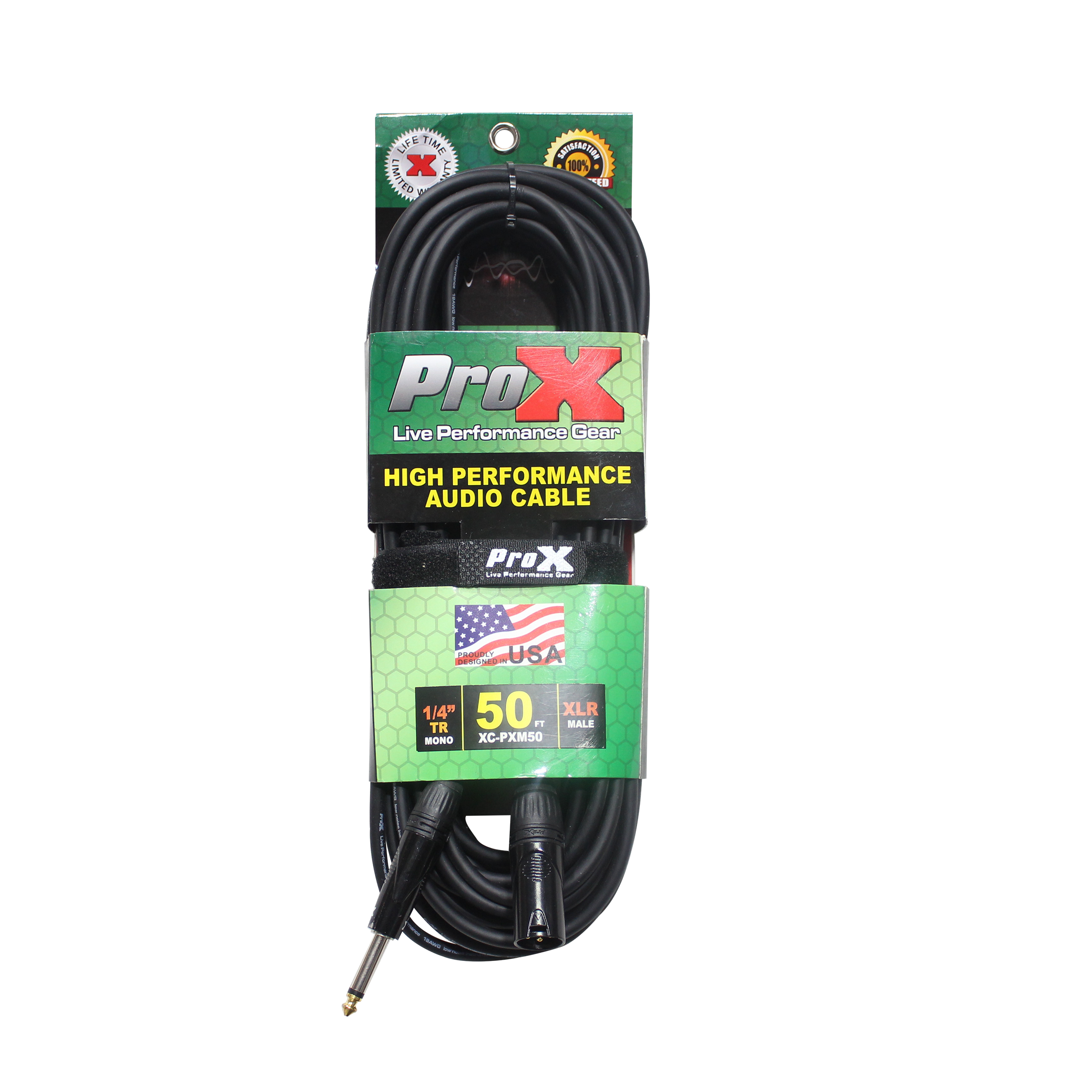 ProX 50 Ft. Unbalanced 1/4" TS-M to XLR3-M High Performance Audio Cable