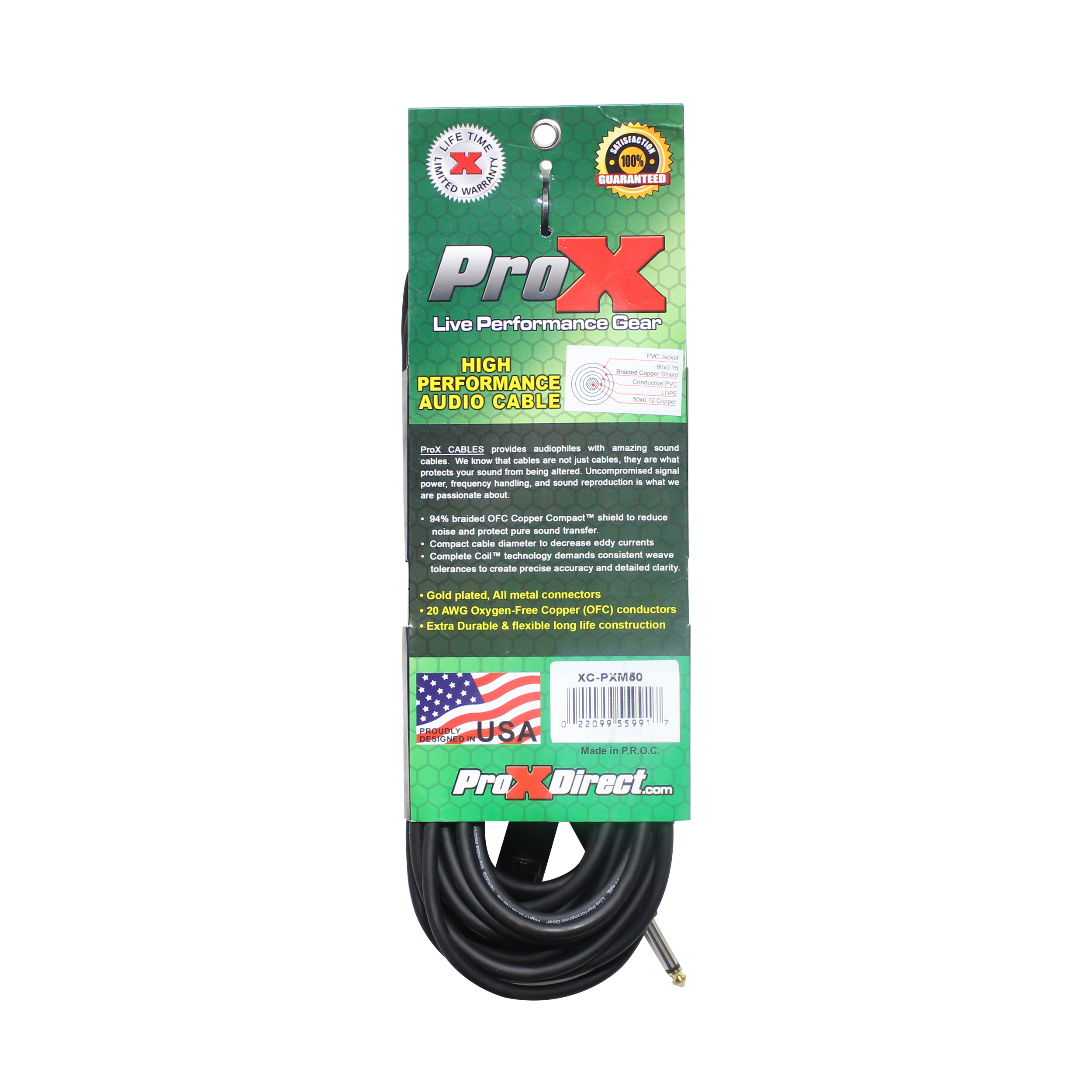 ProX 50 Ft. Unbalanced 1/4" TS-M to XLR3-M High Performance Audio Cable
