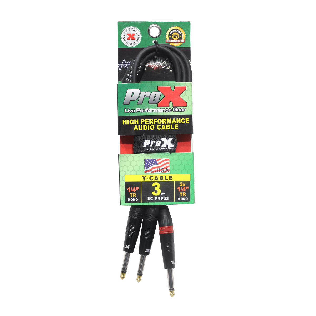 ProX 3 Ft. 1/4" TS-M to Dual 1/4" TS-M High Performance Audio Cable.