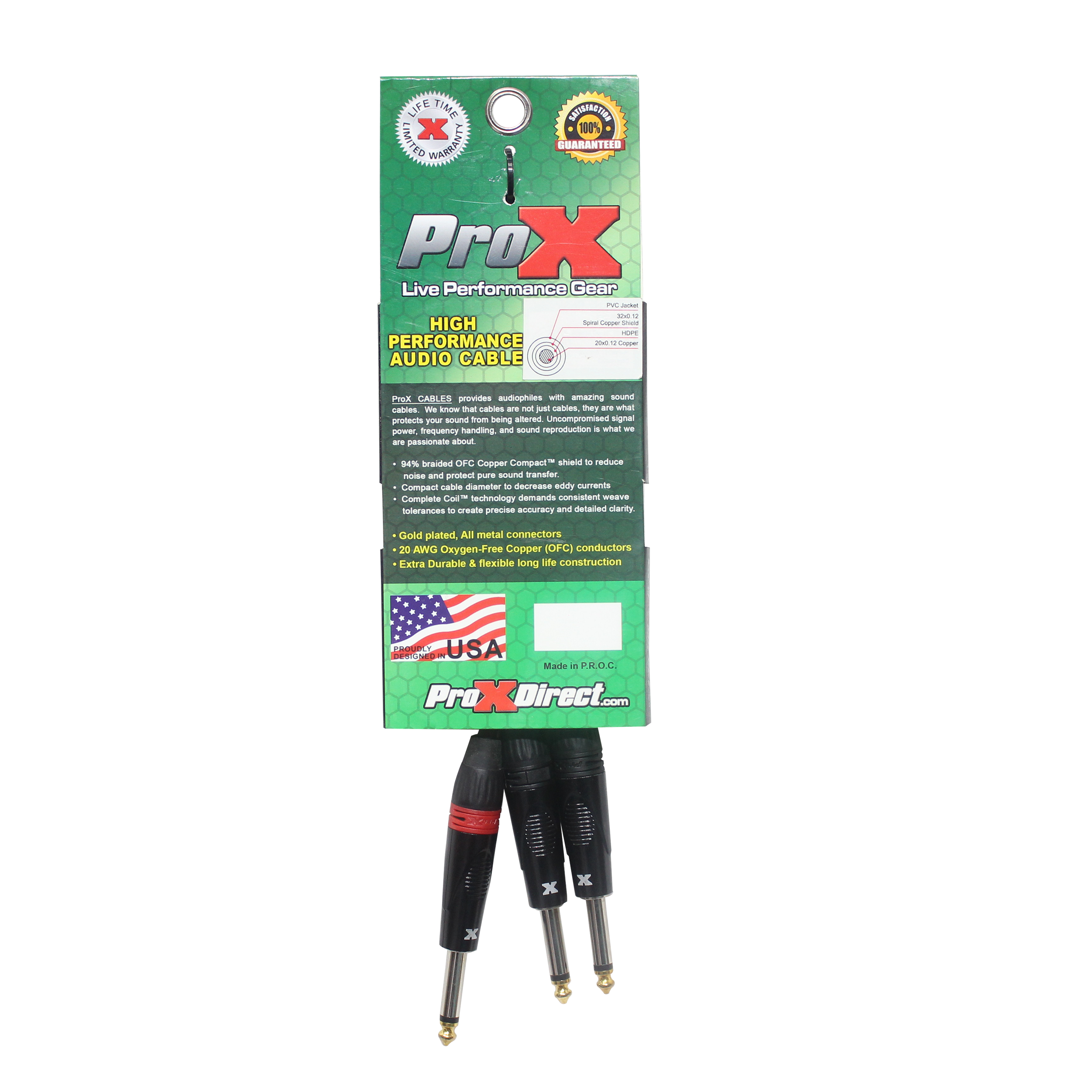 ProX 3 Ft. 1/4" TS-M to Dual 1/4" TS-M High Performance Audio Cable