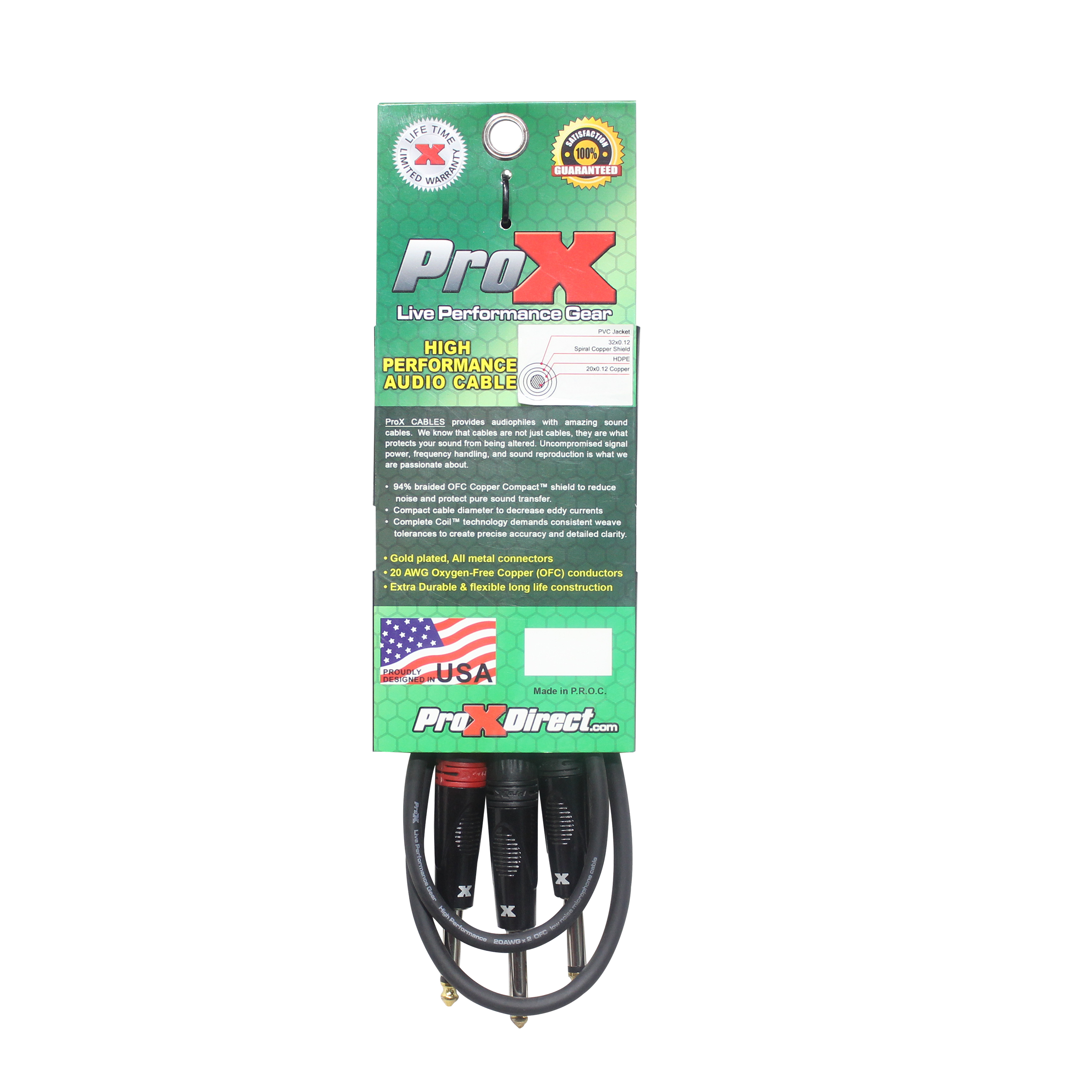 ProX 5 Ft. 1/4" TS-M to Dual 1/4" TS-M High Performance Audio Cable