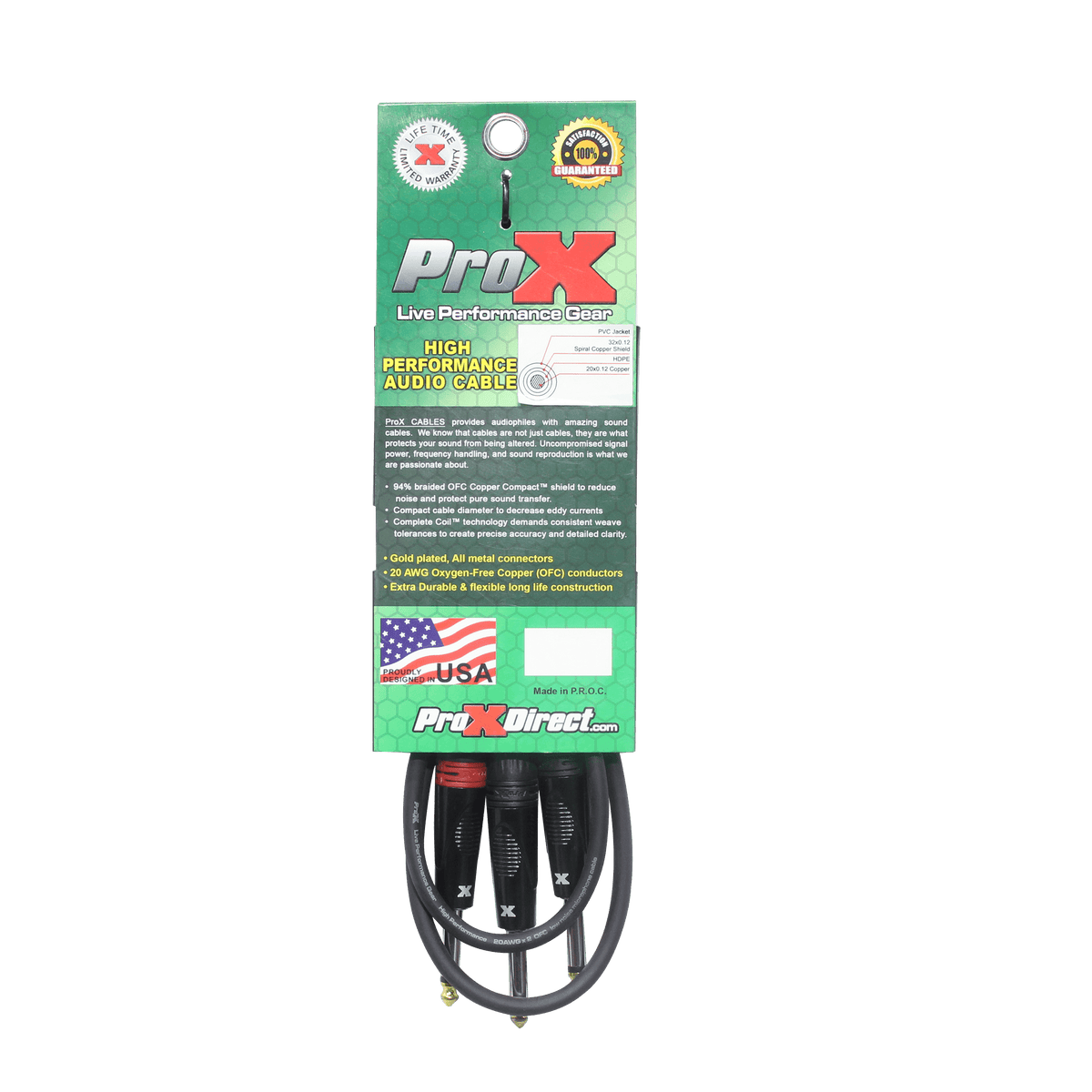 ProX 5 Ft. 1/4" TS-M to Dual 1/4" TS-M High Performance Audio Cable.