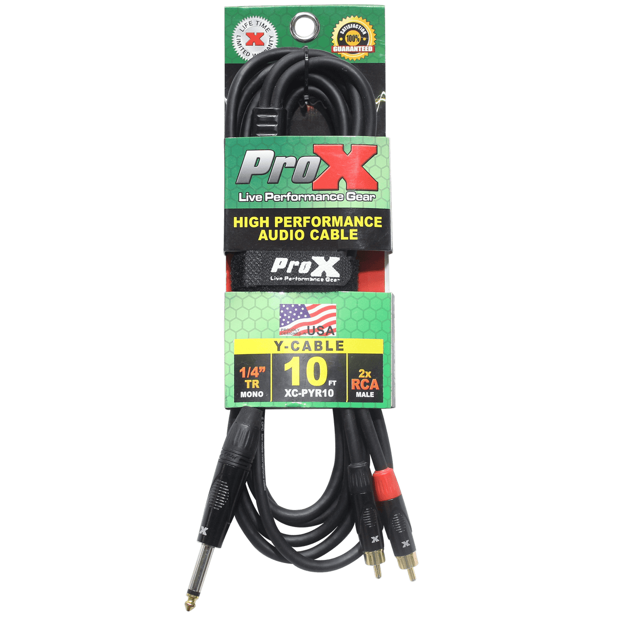 ProX 10 Ft. Unbalanced 1/4" TS-M to Dual RCA-M High Performance Audio Y Cable.