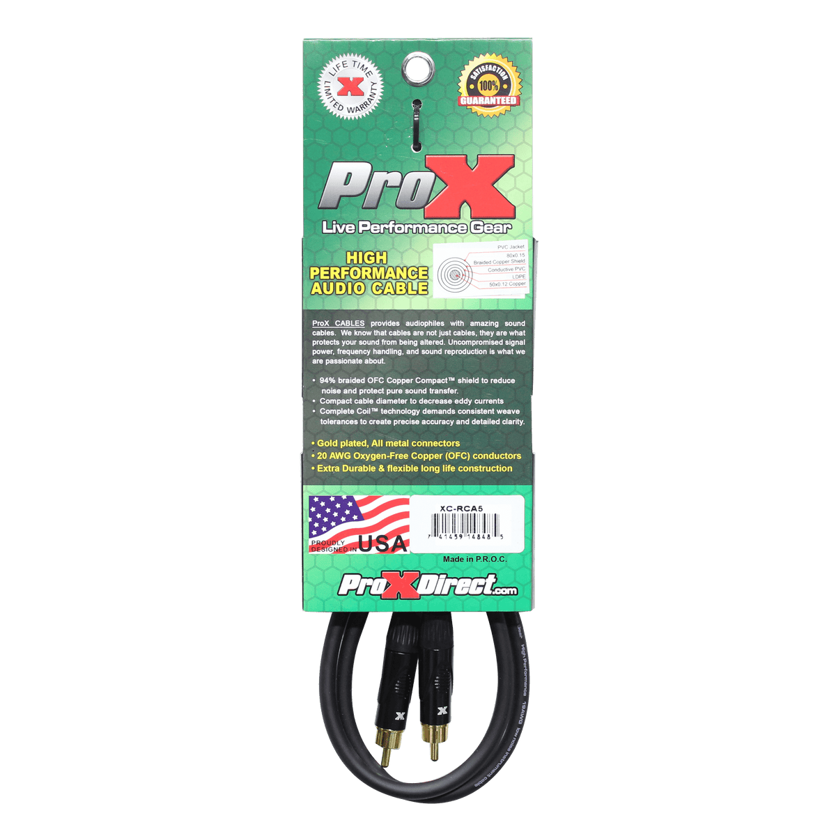 ProX 5 Ft. High Performance Audio Cable RCA to RCA.